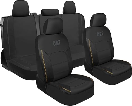 Miniatura 15 de Cat FlexHybrid - Fundas de asiento de automóvil, de piel sintética negra de alta calidad + fundas de asiento de malla para autos, camiones, SUV