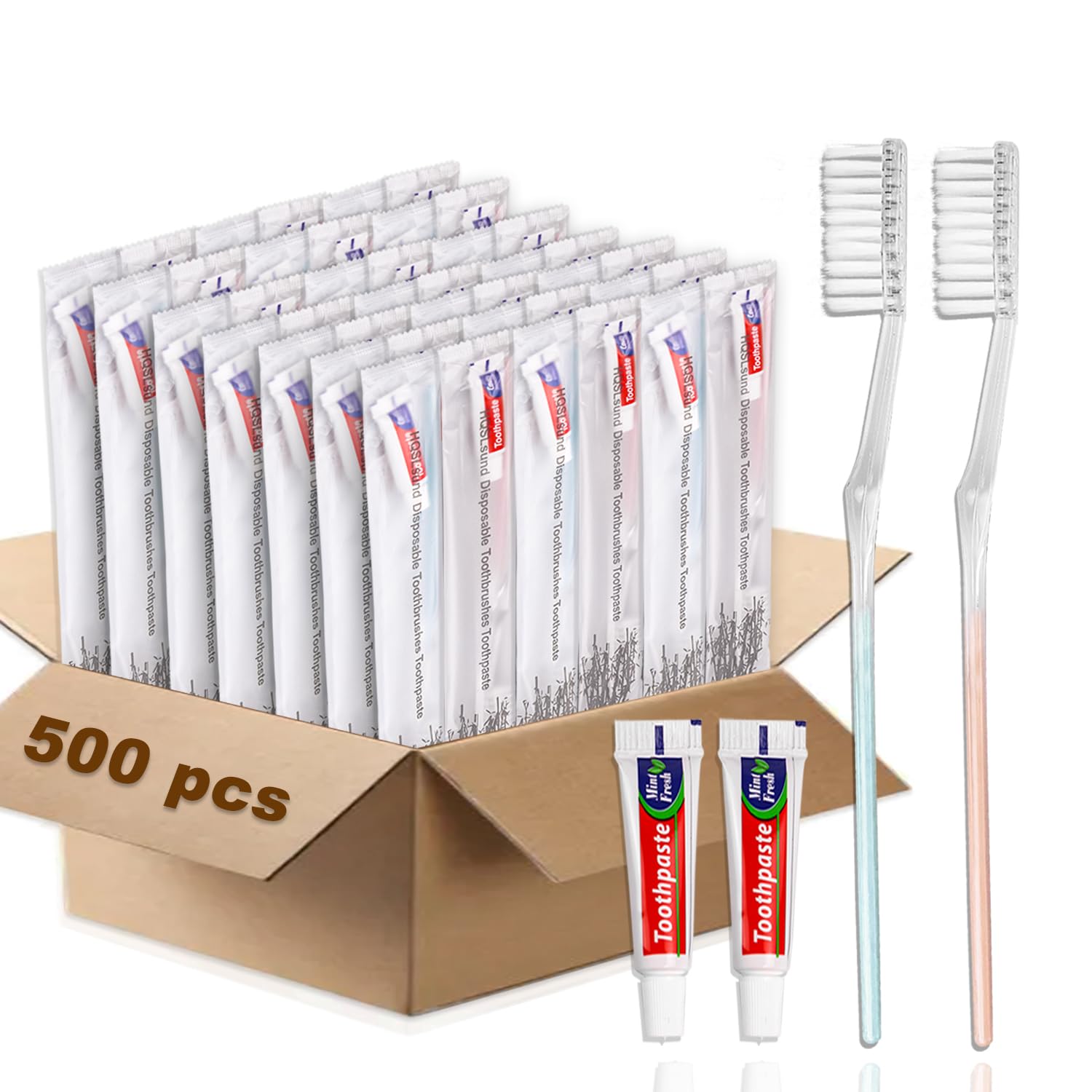 HQSLsund Disposable Toothbrush, 500 Disposable Toothbrushes with Toothpaste, Individually Wrapped for Hotel Bathroom Equipment, Camping Laundry (Pack of 500)