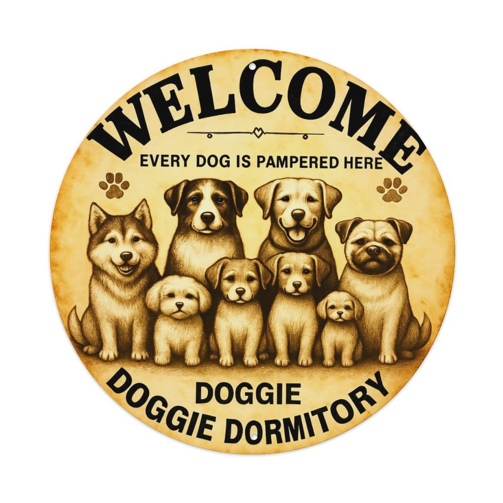 Jdyansheng Vintage Welcome Every Dog Is Pampered Here Doggi_ Tin Sign Metal Poster Metal Signs For Home Man Cave Bar Cafe Kitchen Laundry Room Wall Decorations 8X8 Inches