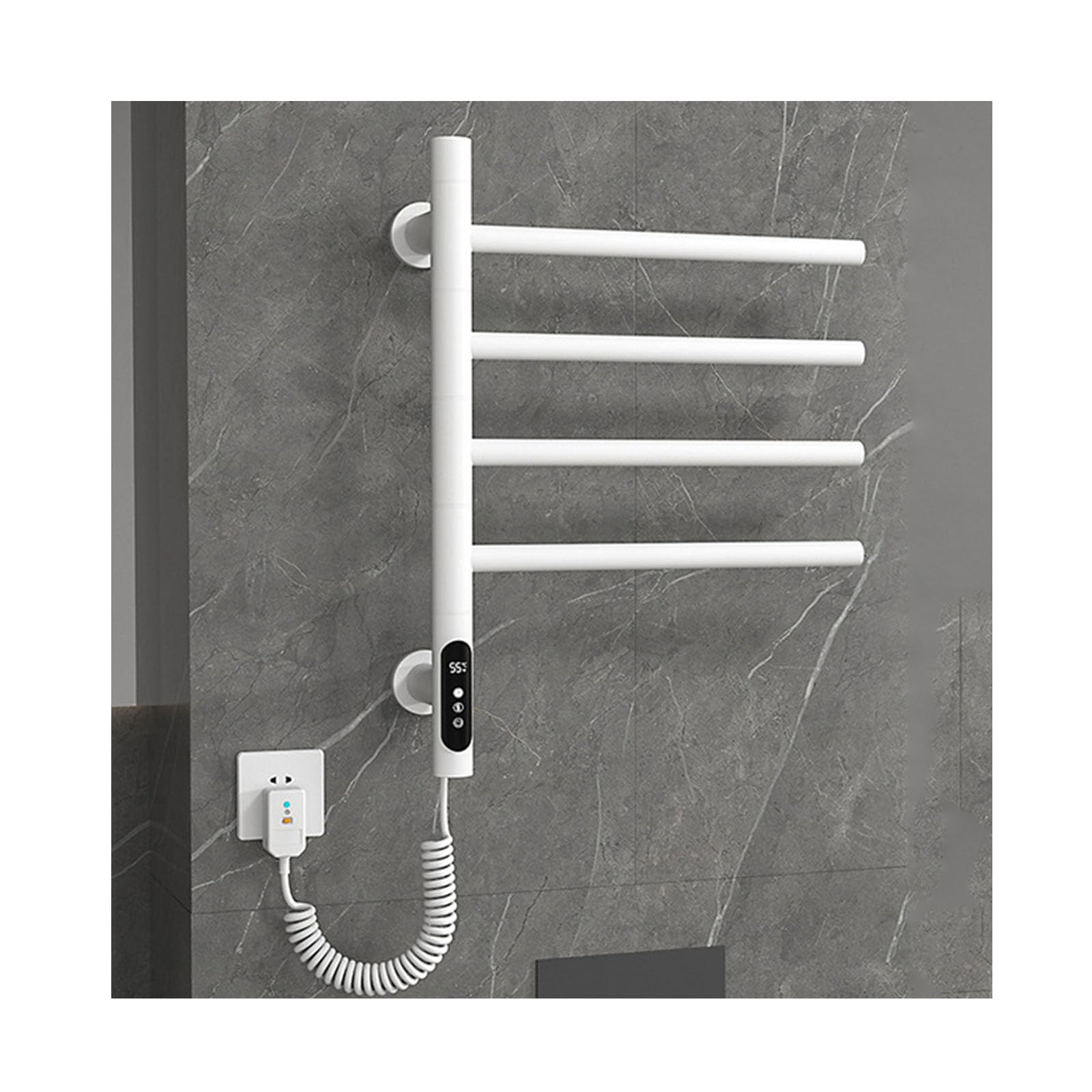 Porte-serviettes chauffant blanc mural avec minuteur pour chauffage de salle de bain