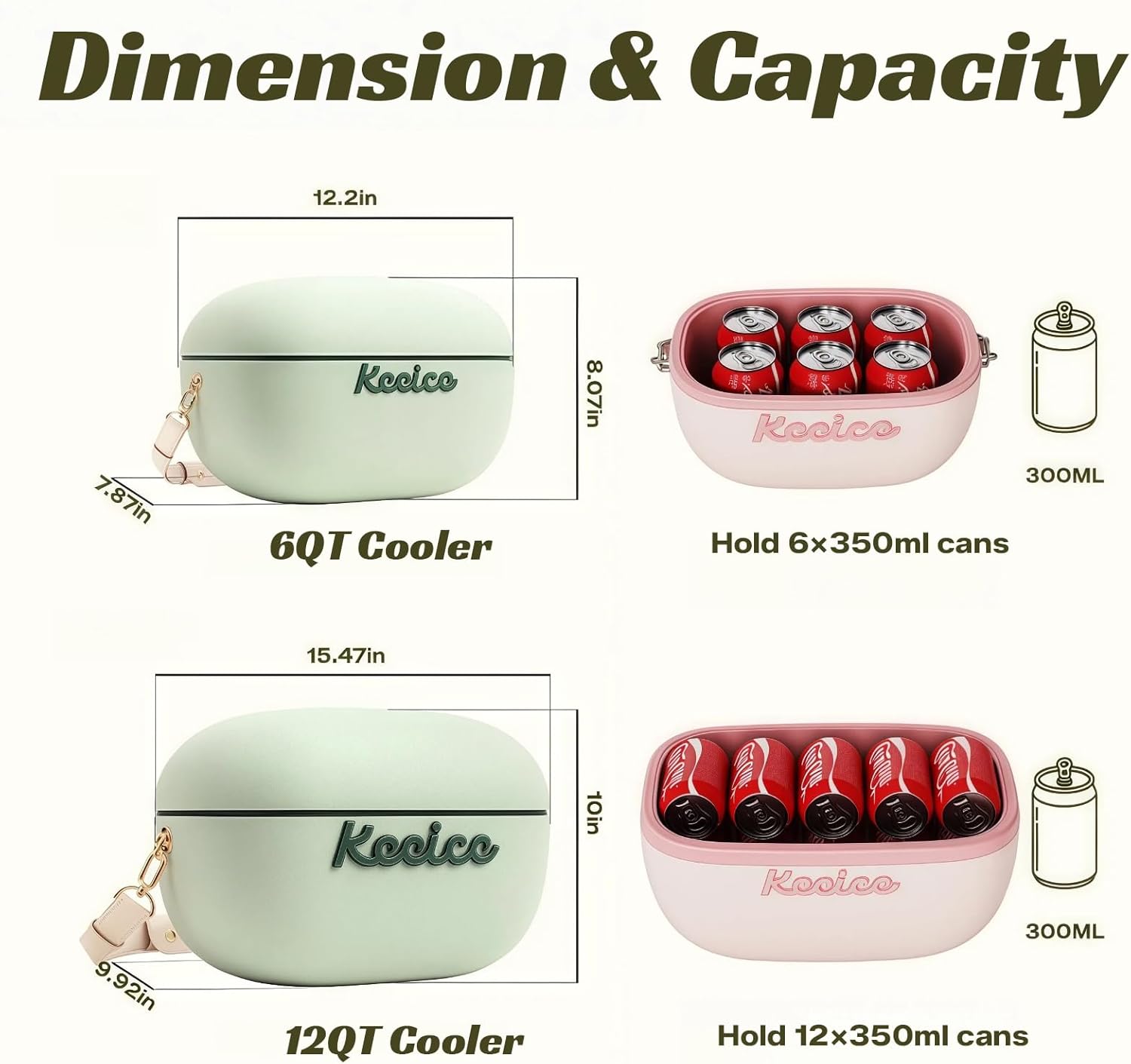 6QT+12QT Insulated Hard Cooler, Retro Beach Cooler Combo Portable Small Ice Chest for Picnic, Hiking, Camping, Travel
