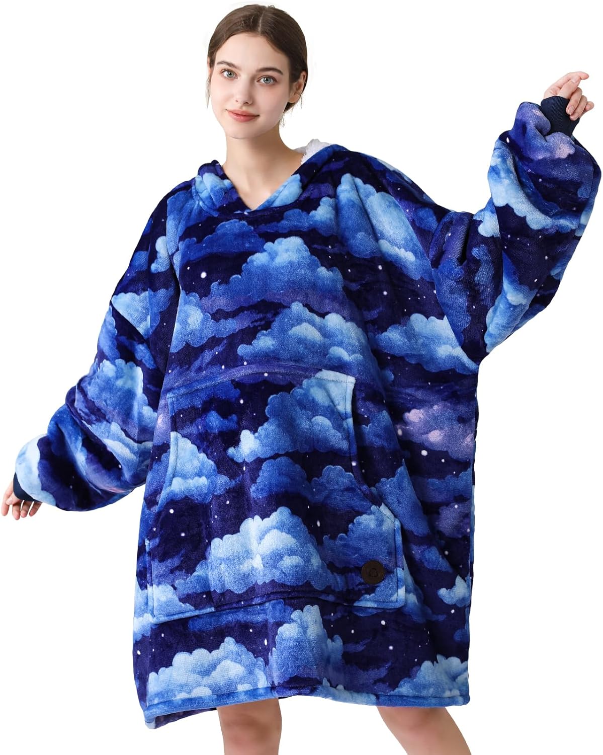 THREE POODLE Wearable Blanket Hoodie for Women, Oversized Sherpa Sweatshirt Blanket for Adults Men, Cozy Hooded Blankets, Gifts for Teen Girls Women Mom Sister