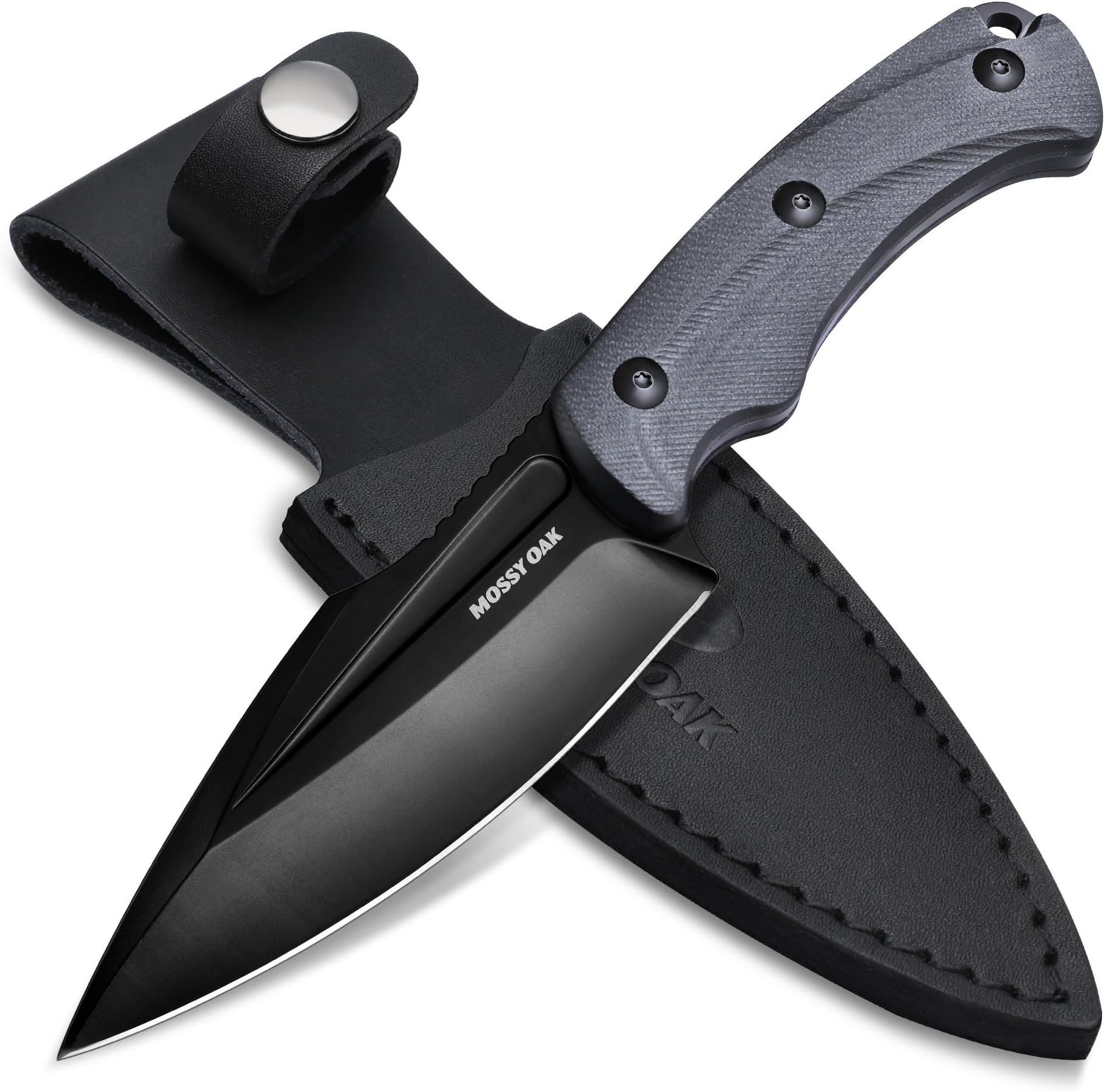 Hunting Knife with Sheath, 8.5-inch Full-tang Fixed Blade Knife, Outdoor Knives for Survival, Camping, Hiking (G10 Handle-Dark Grey)