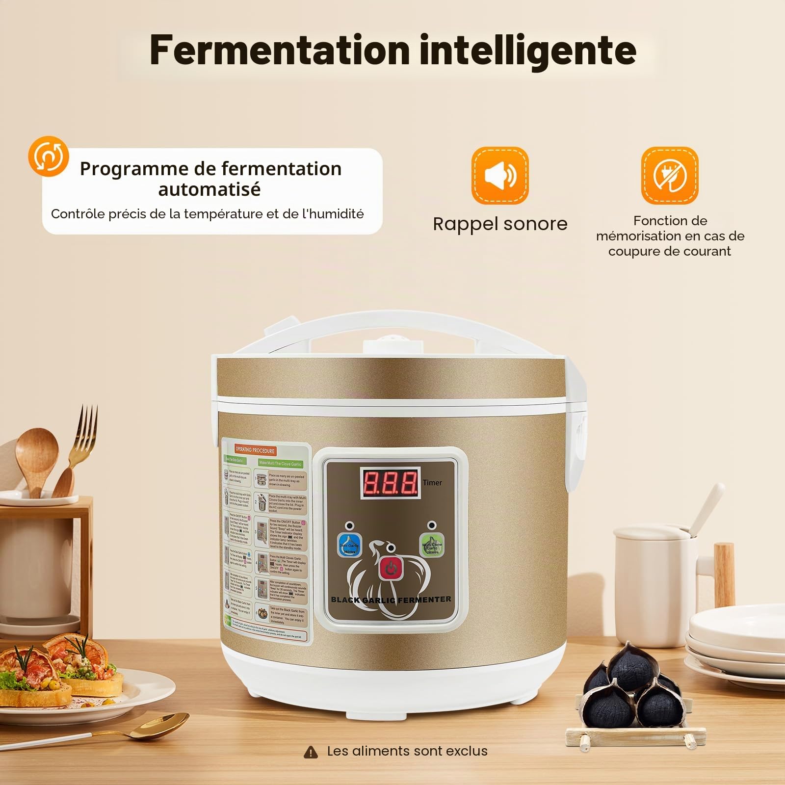 Fermenteur d'ail noir - 90 W - Contrôle automatique intelligent - Avec contrôle du temps et de la température - Pour la fabrication d'ail noir, yaourt alimentaire