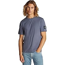 Calvin Klein Uomo T-Shirt Maniche Corte Regular Tee con Etichetta con Logo, Blu (Grisaille), XS
