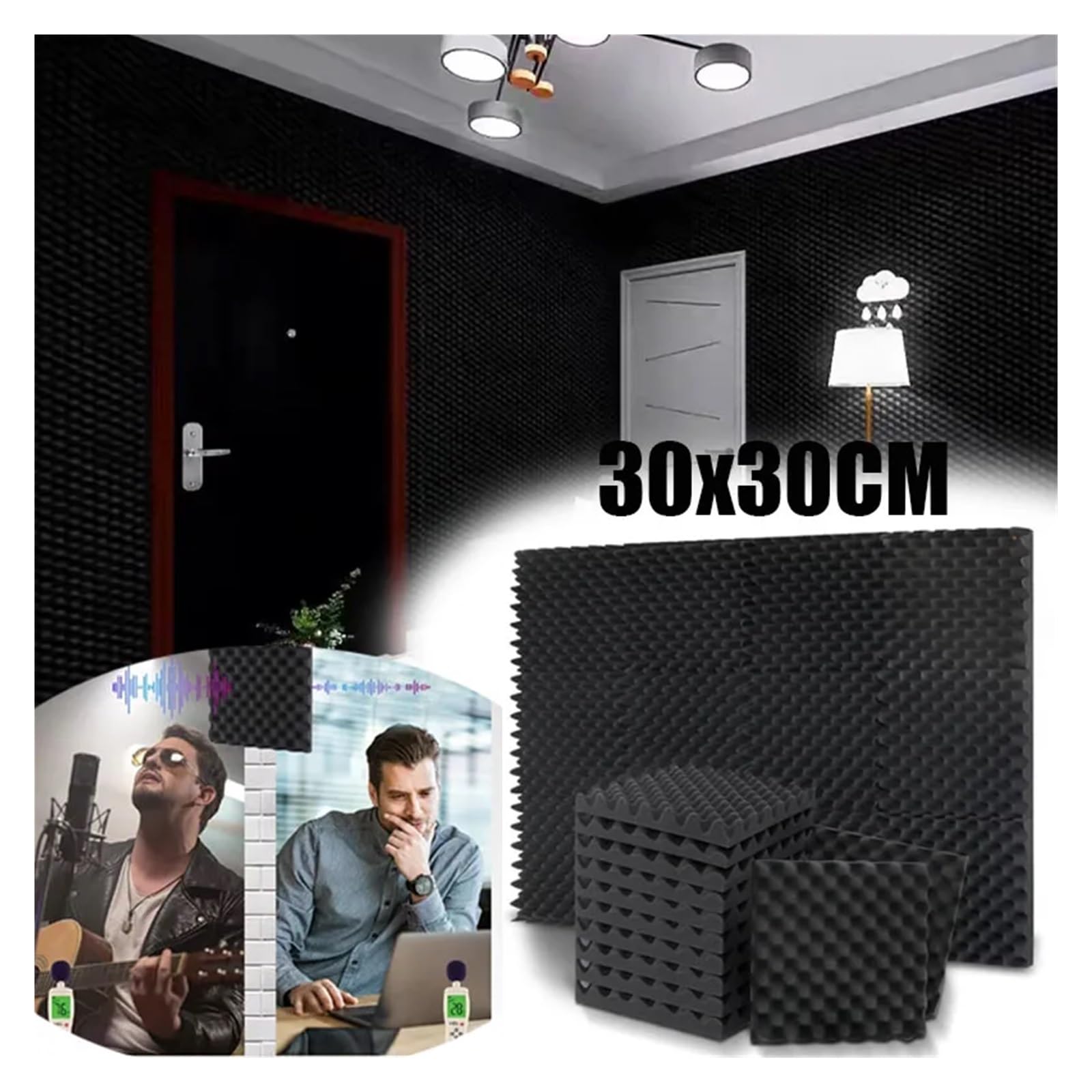 Pannelli in Schiuma Acustica Schiuma acustica fonoassorbente da parete 30x30 cm, materiale super, pannello for pareti, studio, casa, KTV, cotone all'uovo(24PCS)
