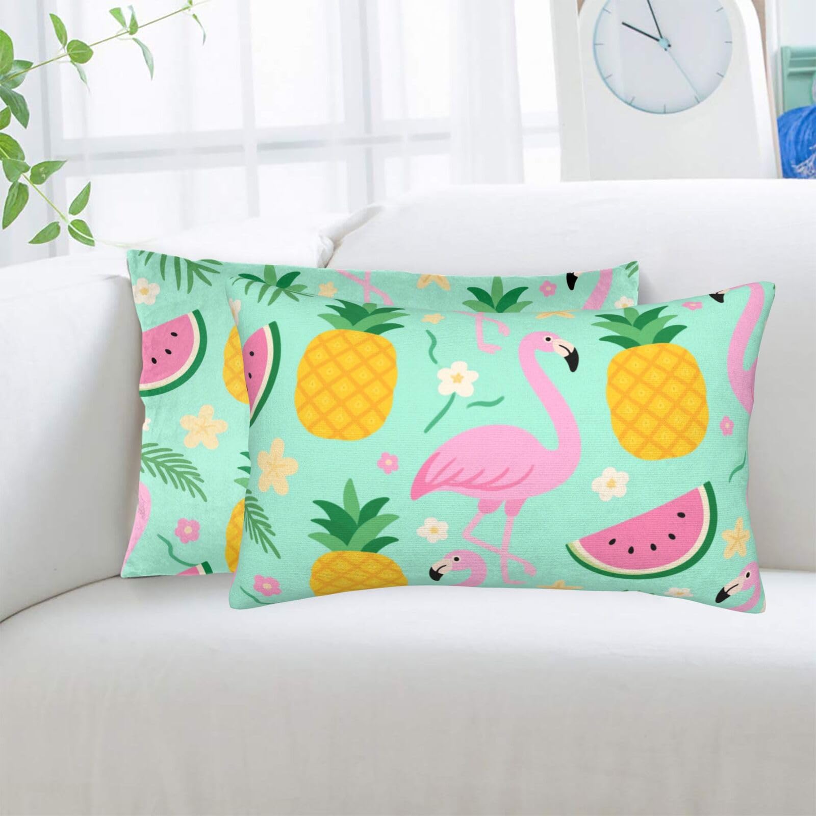 2 Pack Standard Pillowcases Sets, Ultra Soft Comfort Microfiber Plush Pillow Cases Pineapple Watermelon Flamingo Decorative Throw Pillow Cover with Hidden Zipper for Bedroom, Sofa, Couch,16"X24"