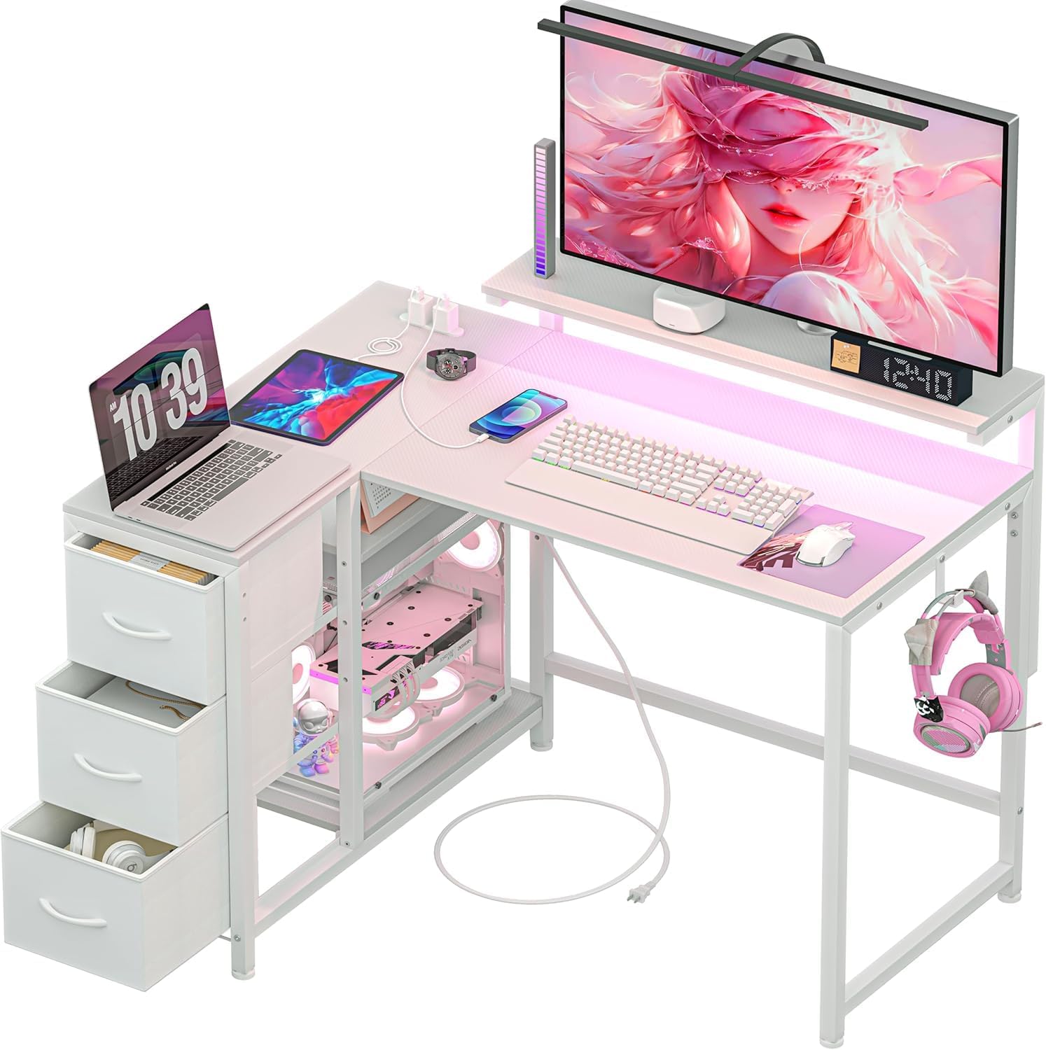 【2333-129-90】パソコンデスク 幅108×奥行80 L字 Amazon | PCパソコンデスク幅108*奥行50-80*高さ72cm テレワーク L型