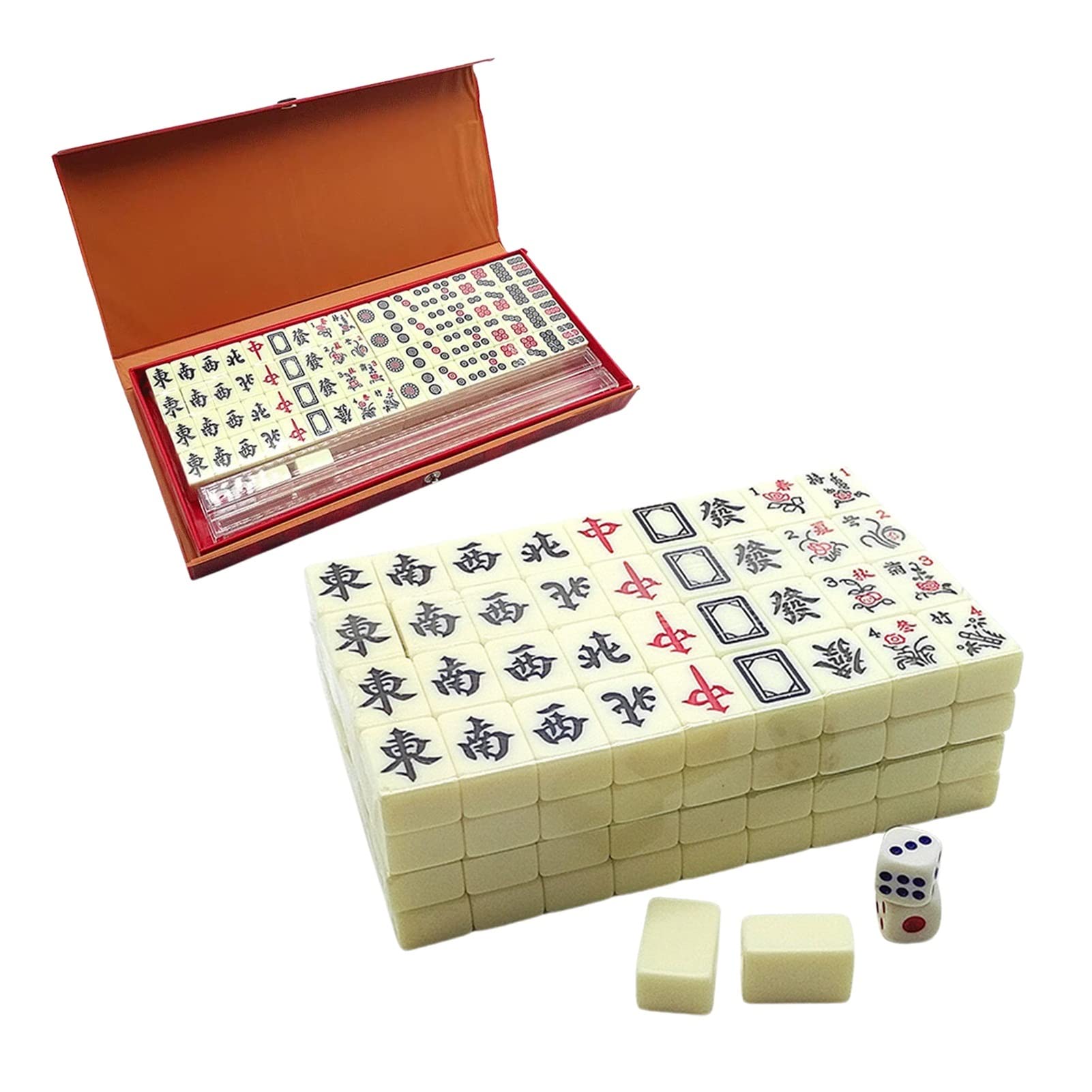 Mini Mahjong przenośna podróżna gra planszowa ze składanym stołem chiński zestaw do mahjong mały rozmiar Mahjiang płytki gra karciana (Color : White)