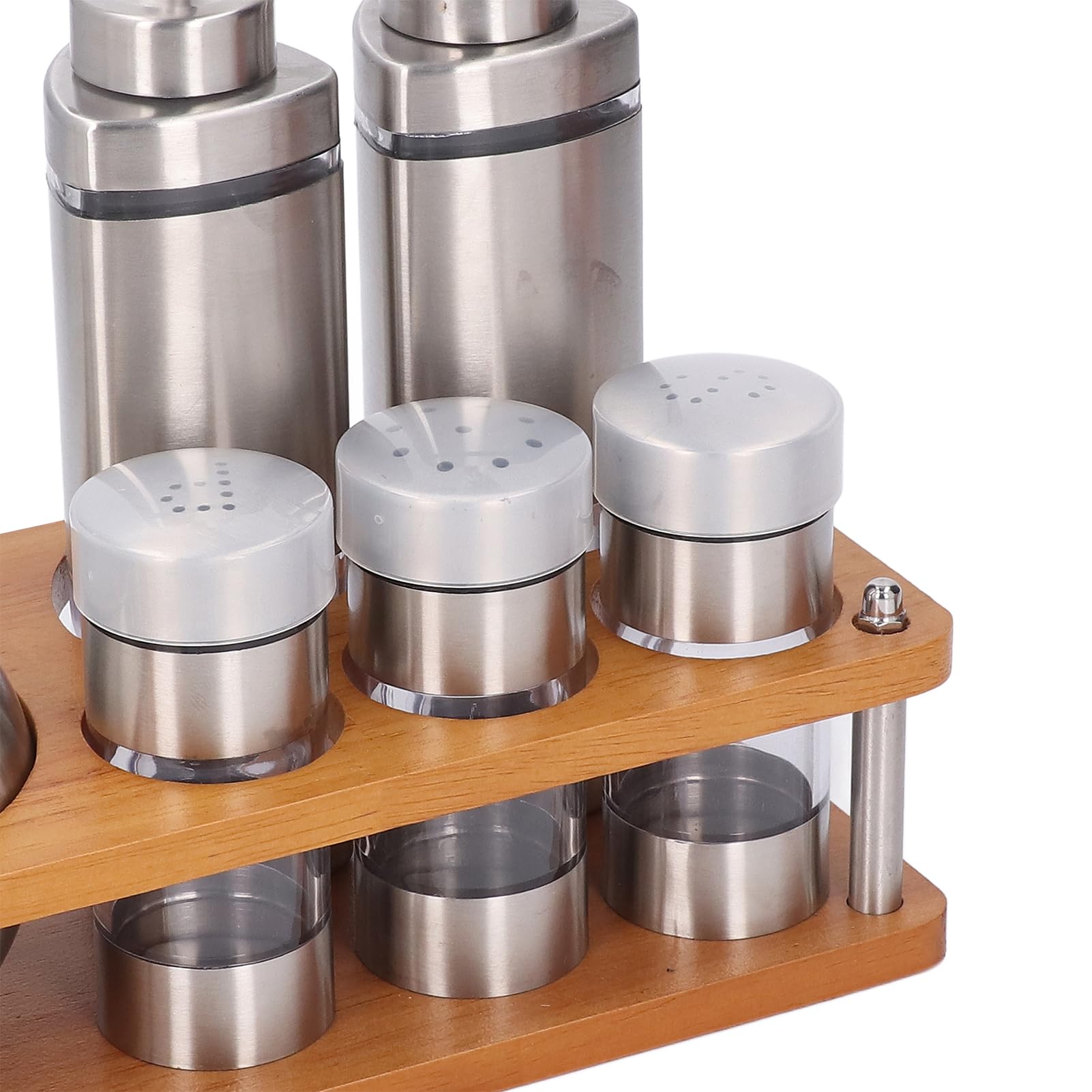 Miskall Kitchen Condiment Dispensers Set with Wood Base Multifunctional Oil Vinegar Bottles Set for Salt Sugar Vinegar,Seasoning Containers for Kitchen