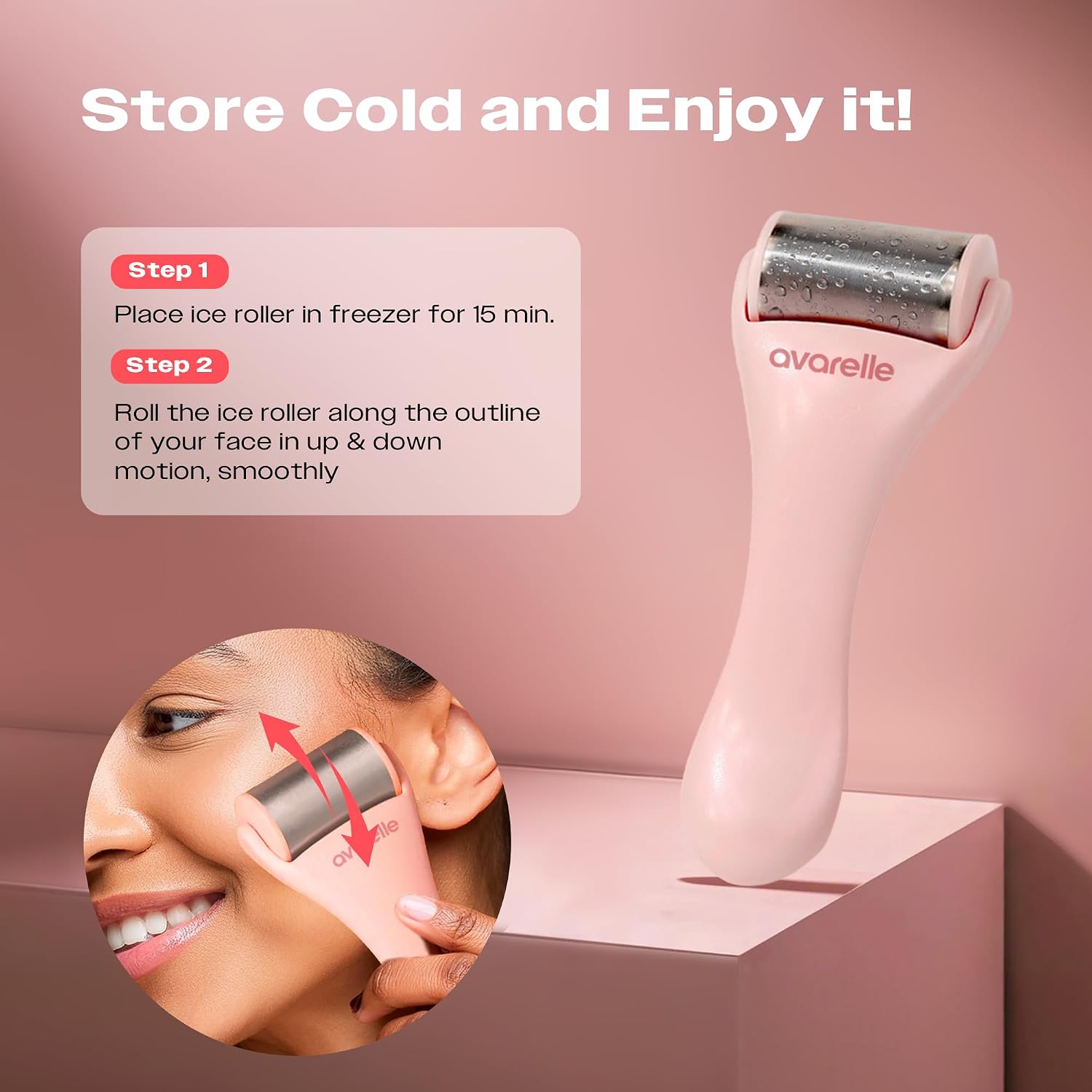 AVARELLE Ice Roller for Face | Eye Roller & Face Massager for Puffy Eyes & Dark Circles | Cold Skin Care Tool | Lymphatic Drainage Massager