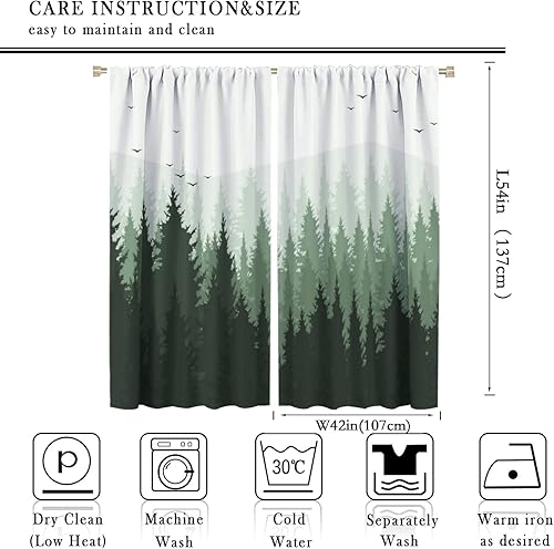 Miniatura 2 de Cortina de ventana de bosque brumoso, cortina negra escénica, bosque tropical, pinos, paisajes naturales verdes para dormitorio, cocina, cafetería,