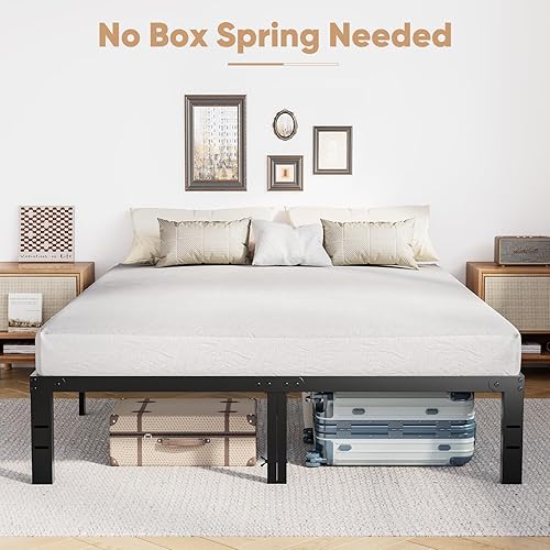 Miniatura 25 de DUMOS Base de cama de tamaño individual – Base de colchón de plataforma de metal con soporte de listones de acero, no necesita somier, espacio de