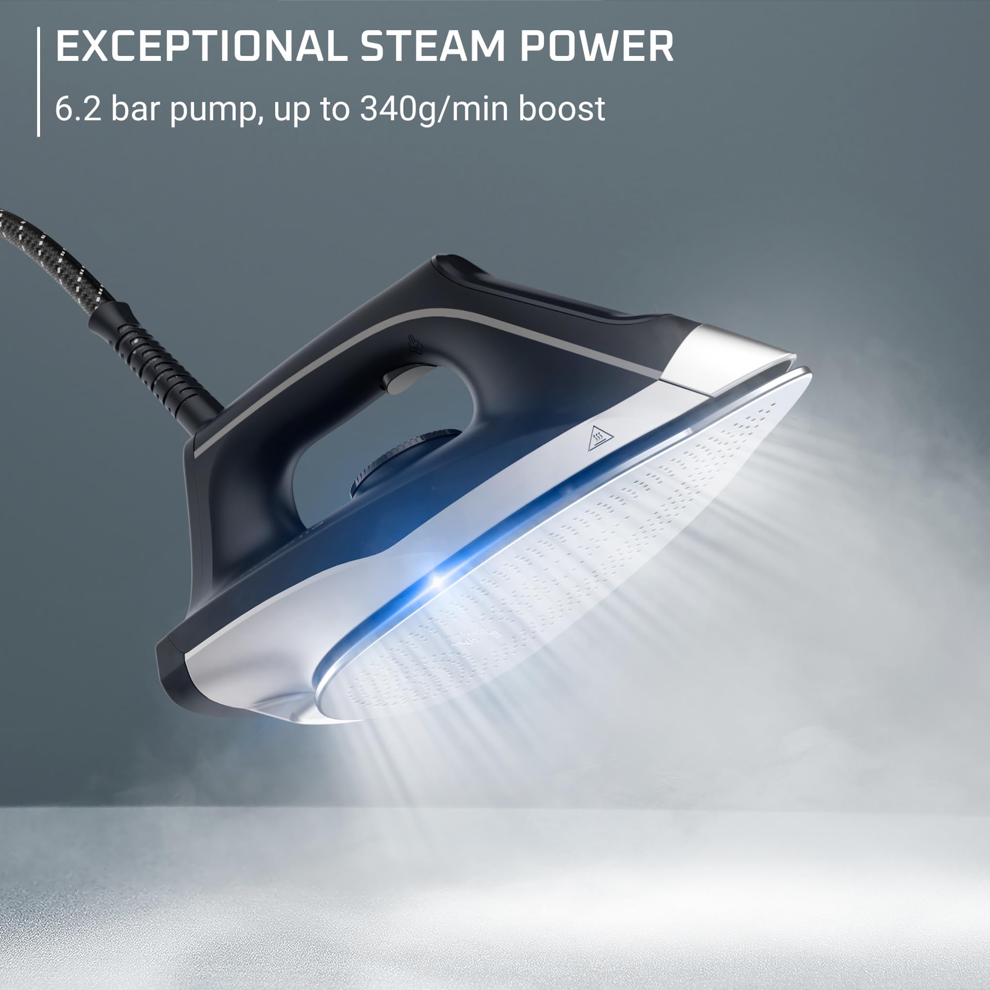 Rowenta VR8315 Powersteam Ferro da Stiro a Vapore con Caldaia Silenziosa, Pressione Fino a 6.2 Bar, 2400 W, 1.7 Litri, con Piastra in Acciaio Inox, Modalità Eco