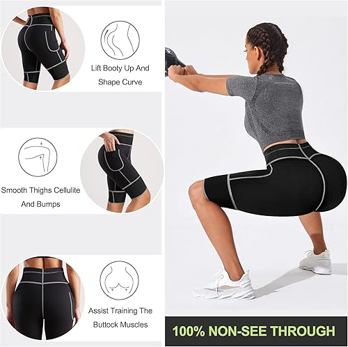 Miniatura 3 de TrainingGirl Pantalones cortos de neopreno para mujer, con bolsillo, pérdida de peso, adelgazantes, entrenamiento, moldeador corporal, leggings de
