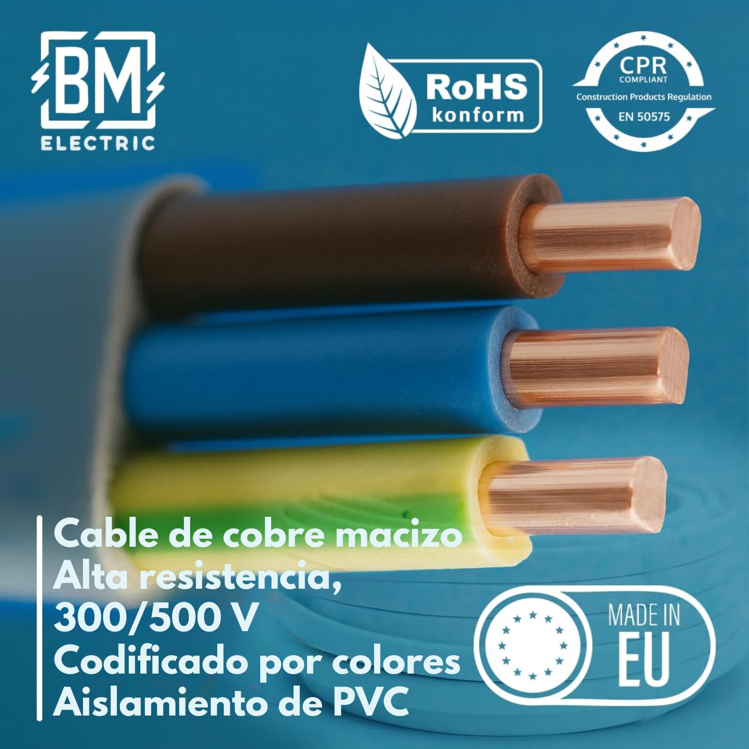 NYM - Cable YDYp de 3 x 1,5 mm² – Cable de alimentación tripolar, cable plano de 5 m, 10 × 5 mm, pasaventanas, cable para ambientes húmedos, conductor de cobre macizo, 300/500 V