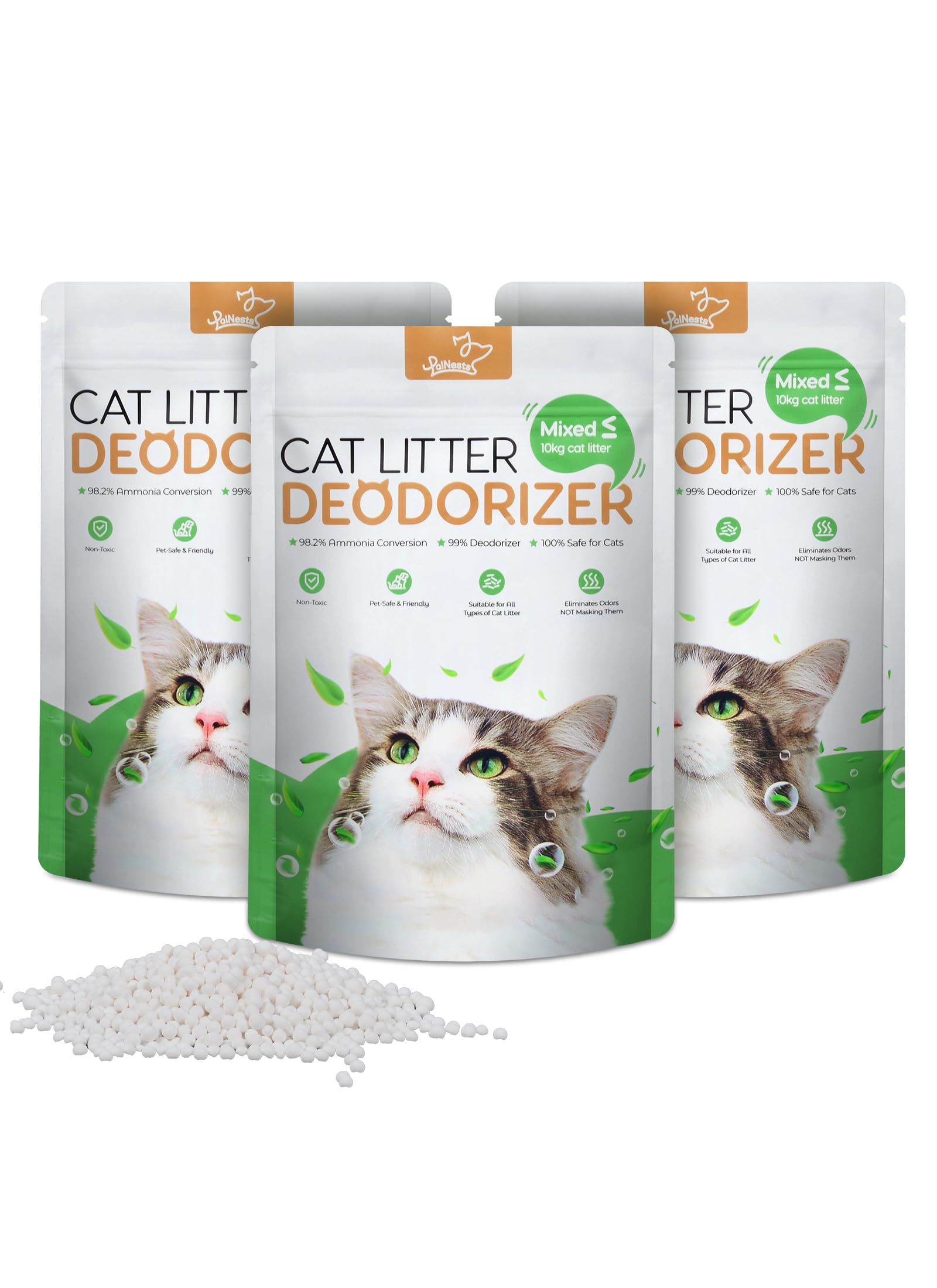 Desodorante para Arena para Gatos, Eliminador de Olores Natural Aop para Arena para Gatos, Contra los Malos Olores de la Arena de Gatos - Prolonga la Vida útil de la Arena, 3 Piezas