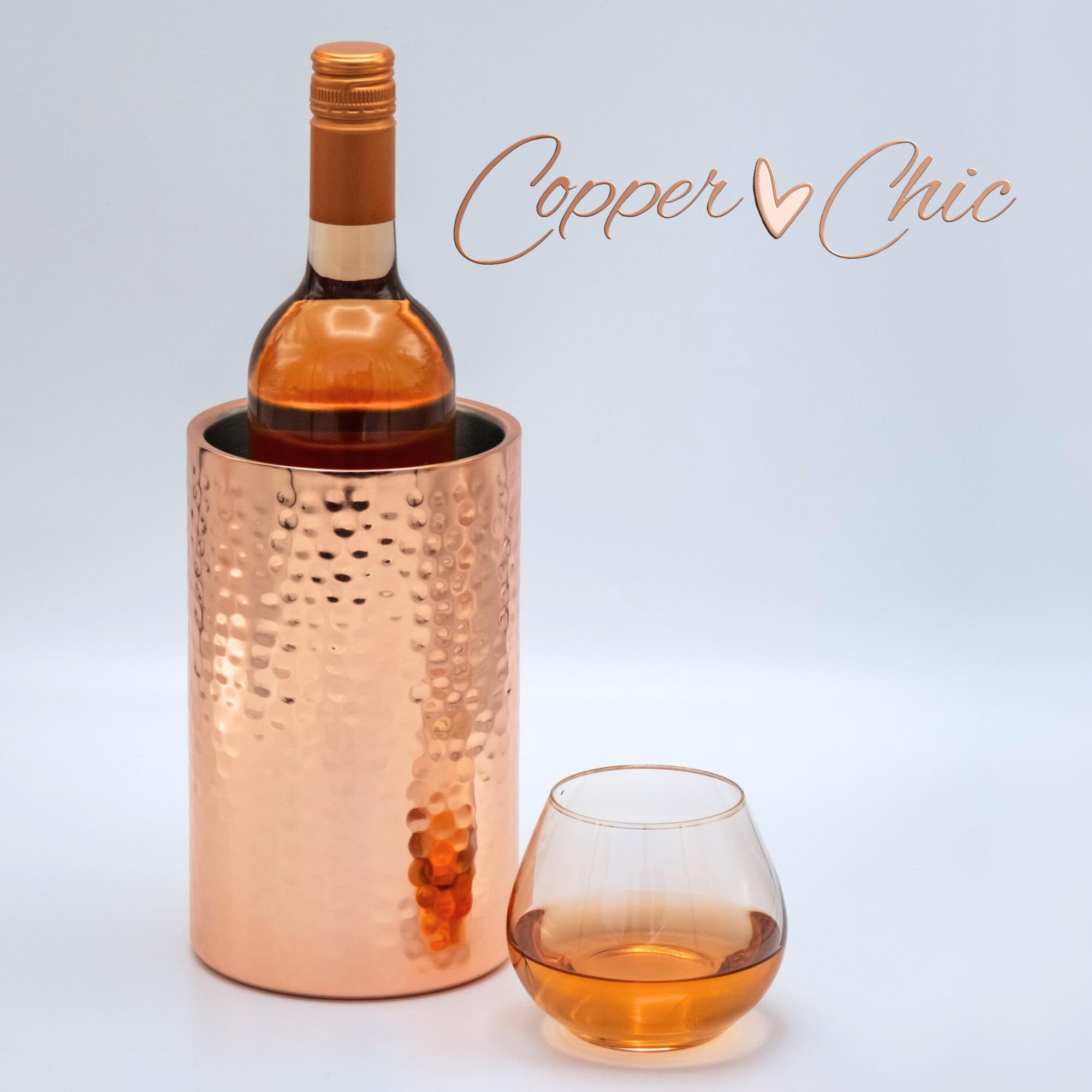 Hammered Rose Gold Single Bottle Wine Chiller - Copper Double-Walled Insulated Wine Cooler - Wine Bucket Chiller for Parties - Insulated Bucket Champagne Chiller, Stylish Bar Cart Accessories — Amazon image 6
