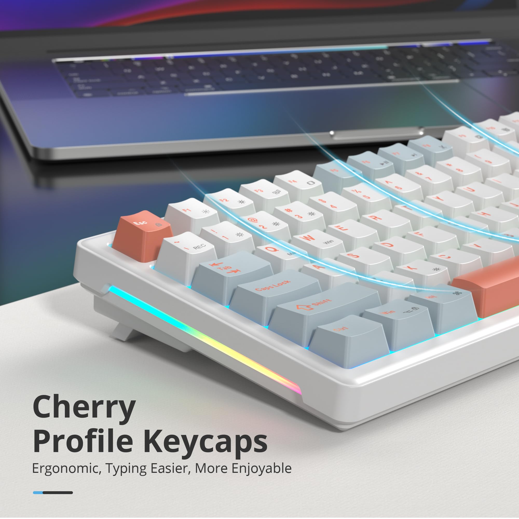 SOLIDEE Mechaniczna klawiatura przewodowa 75%,Hot Swappable Keyboard Struktura Gasket,Klawiatura TKL RGB z podświetleniem,82 klawisze NKRO Kompaktowa mechaniczna klawiatura z pokrętłem(Salmon)