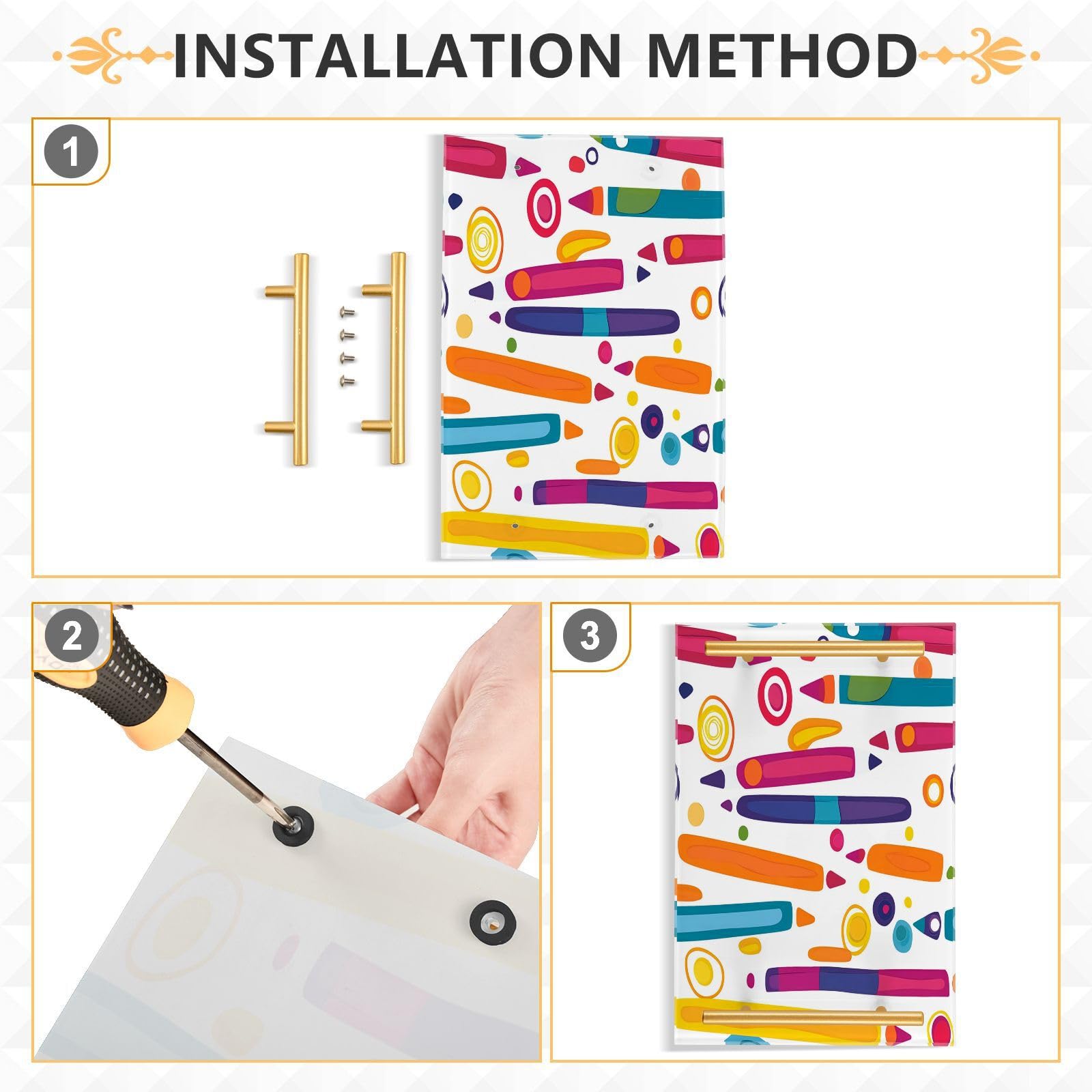 GUIJI Cartoon Crayons Acrylic Tray, Perfume Cosmetic Jewelry Decorative Trays Bathtub Organizer, Living Room Kitchen Serving Tray with Gold Handles