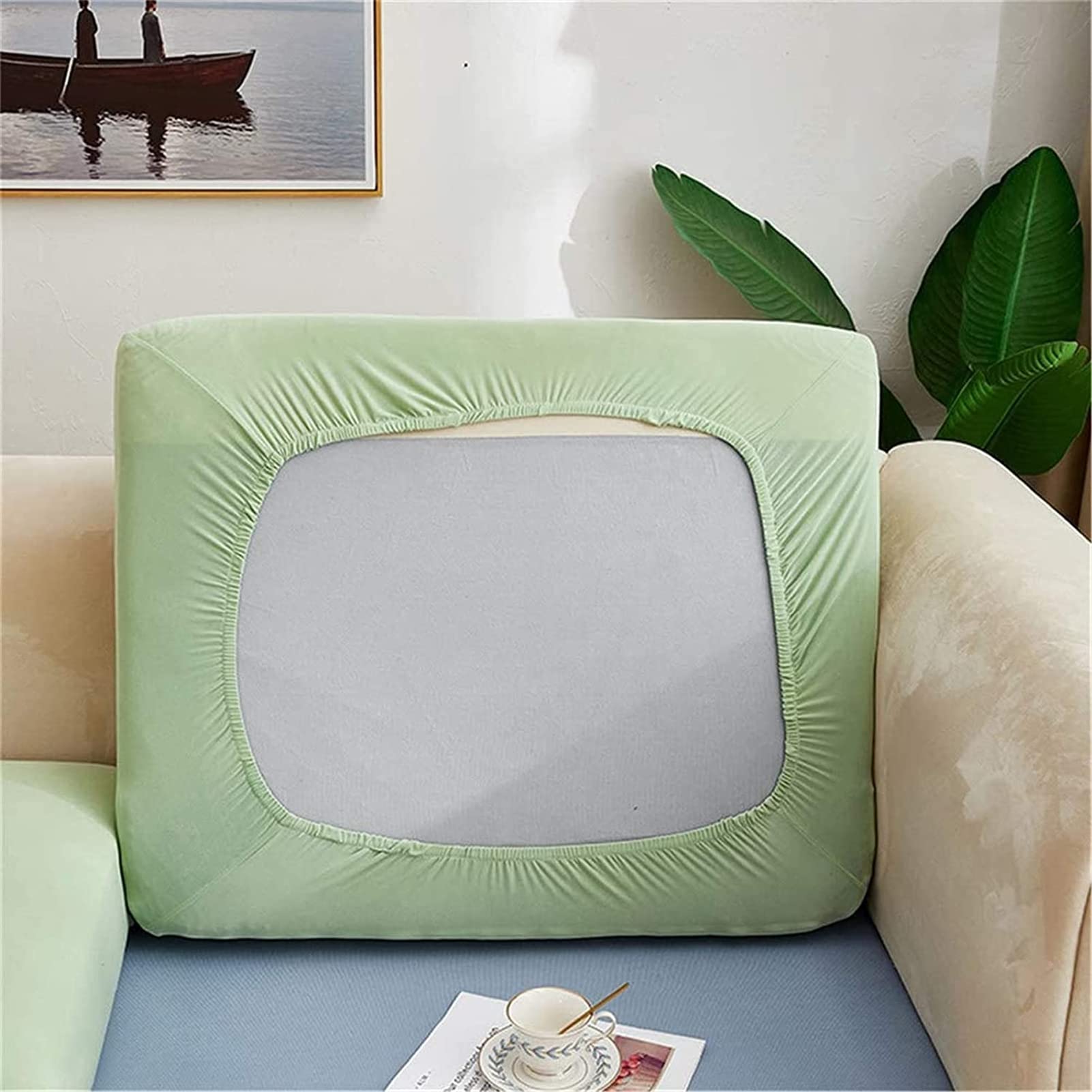 ZGDDPZA Stretch Couch Cushion Slipcovers Polyester Sofa Seat Cushion Covers Anti-Slip Furniture Protector with Elastic Bottom Replacement for Individual Cushions (Large 3-seater,Lemon Green)