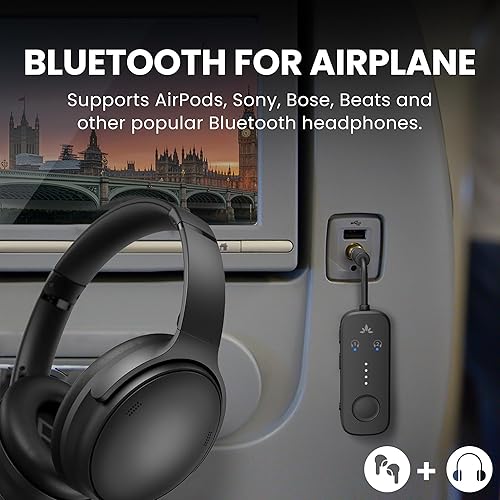 Miniatura 2 de Avantree Relé - Adaptador Bluetooth de avión premium con chipset Qualcomm avanzado, 2 auriculares compatibles, 25 horas de tiempo de reproducción,