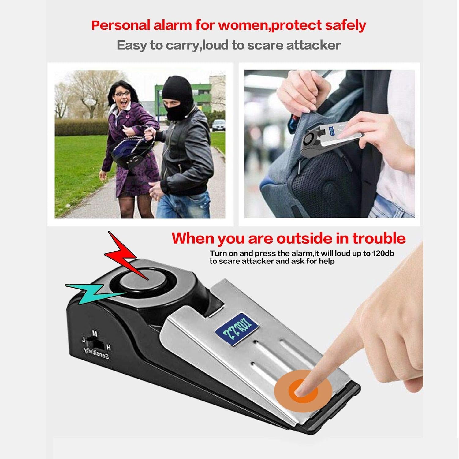 ZZRUI 3 Pack Portable Door Stopper Alarm & 2 Pack Portable Door Lock,Dual Protection Security Door Kit Safety for Travel,Hotel,Home,Apartment,Airbnb (5 Pack)