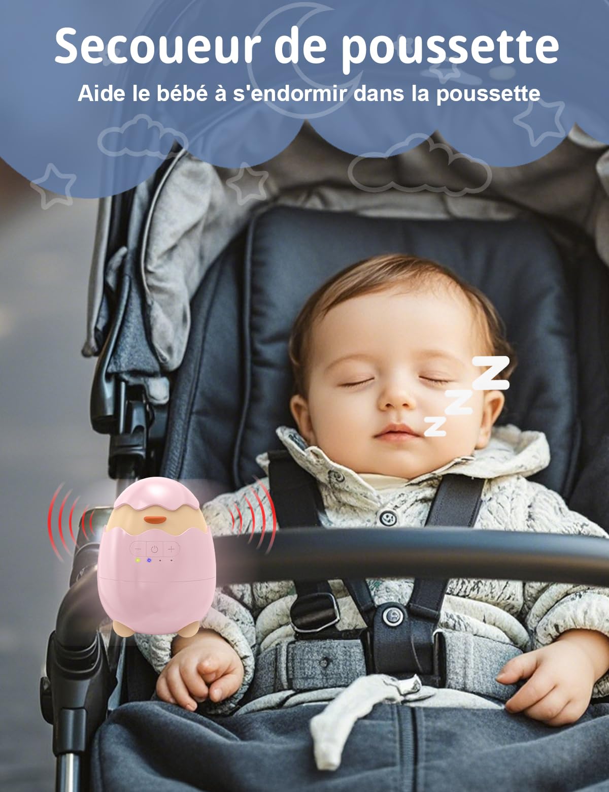 Robofun Balançoire Automatique Pour Bébé, Rocker Rechargeable- Accessoire Électrique Portable avec 30-60-90 Minuterie et 5 Vitesse Réglable - Compatible avec la Majorité des Poussettes, Rose