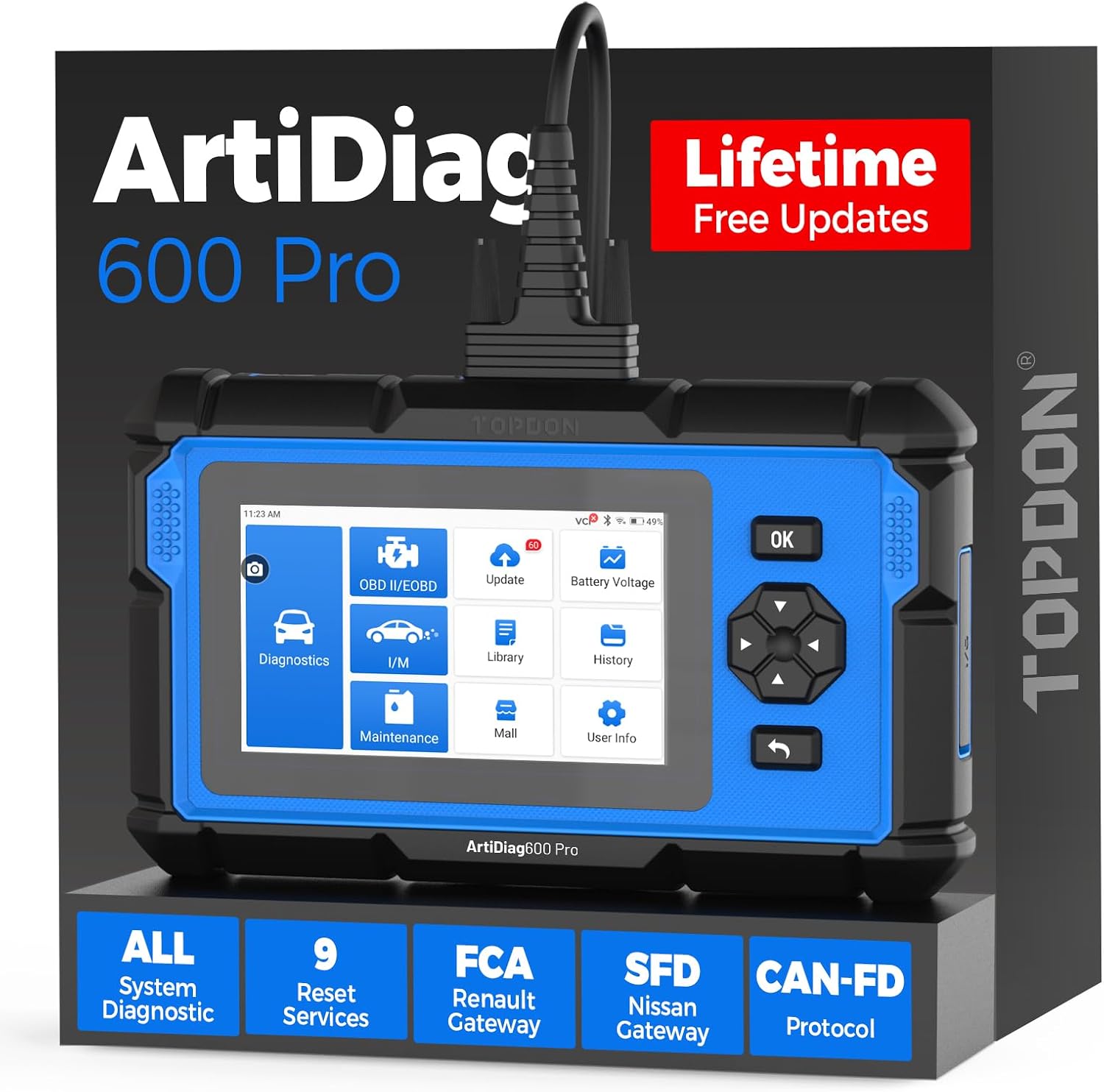 ArtiDiag600 Pro OBD2 Scanner, Car Diagnostic Tool for All Systems | Code Reader Scan Tool with 9+ Reset Functions, FCA AutoAuth & CAN-FD, Upgraded Version of AD600S/AD500, Lifetime Free Update