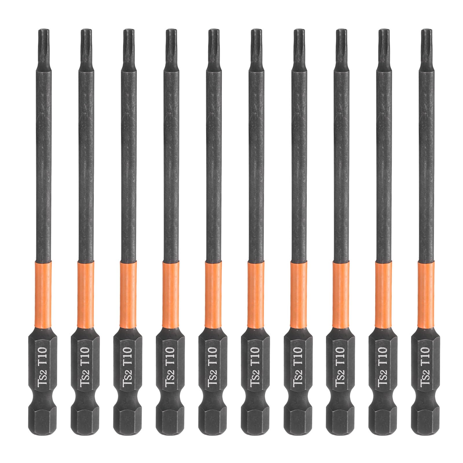 sourcing map 10pcs T10 Torx Head Screwdriver Bit 4" (100mm) Long 1/4" Hex Shank Magnetic No Hole Tamper Proof 6 Point Star Screw Driver Drill Bits Phosphate S2 Steel Industrial Power Tools