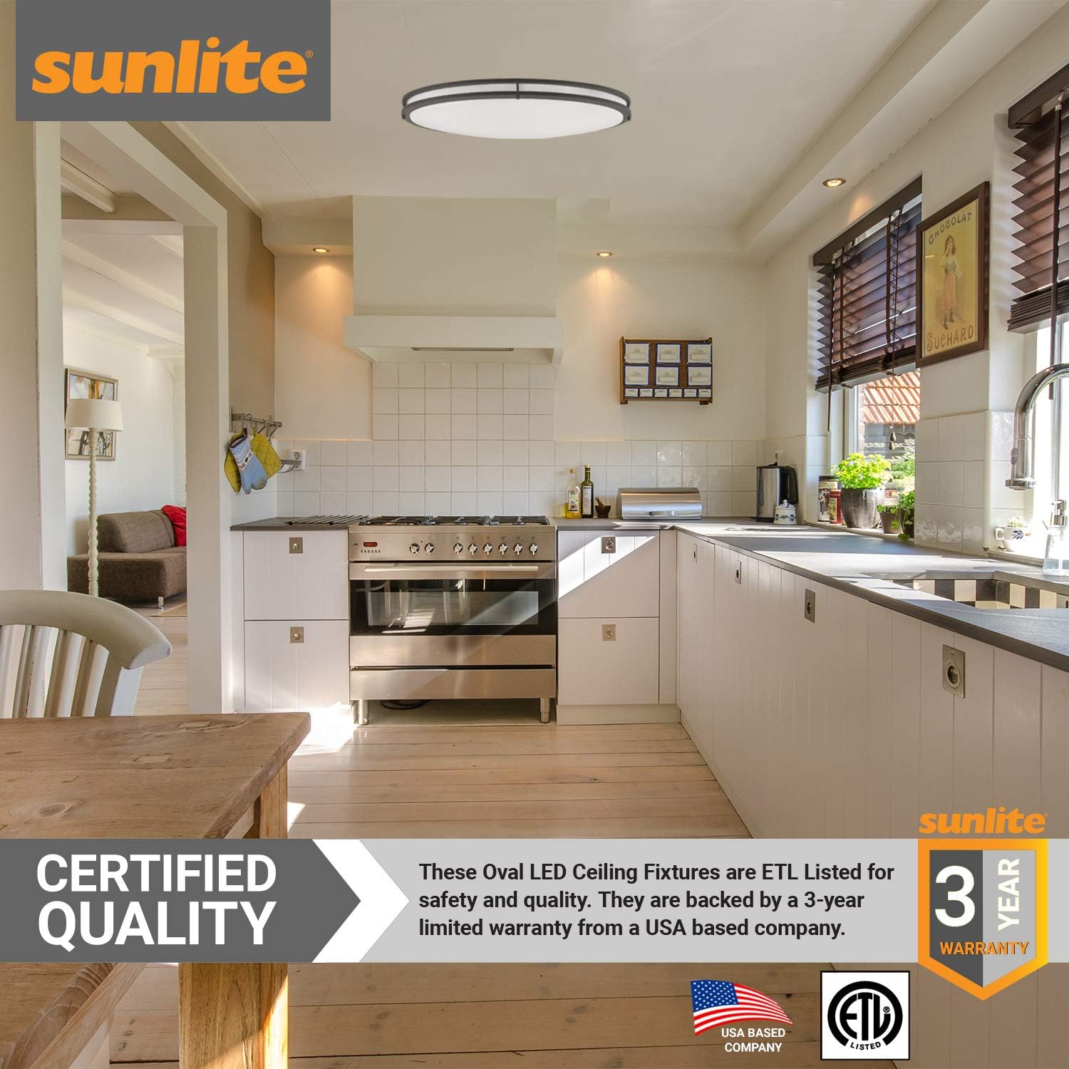 Sunlite 49095-SU LED 32-Inch Oval Flush Mount Ceiling Light Fixture, 3000K - Warm White, Dimmable, 2650 Lumens, 35 Watts, Matte Black