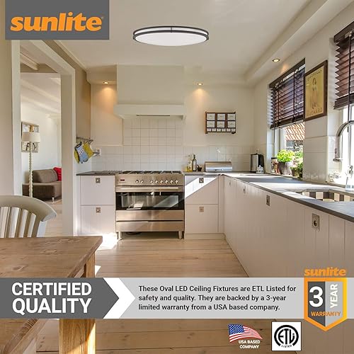 Miniatura 5 de Sunlite 49095-SU - Lámpara de techo LED ovalada de 32 pulgadas, 3000 K, blanco cálido, regulable, 2650 lúmenes, 35 vatios, negro mate