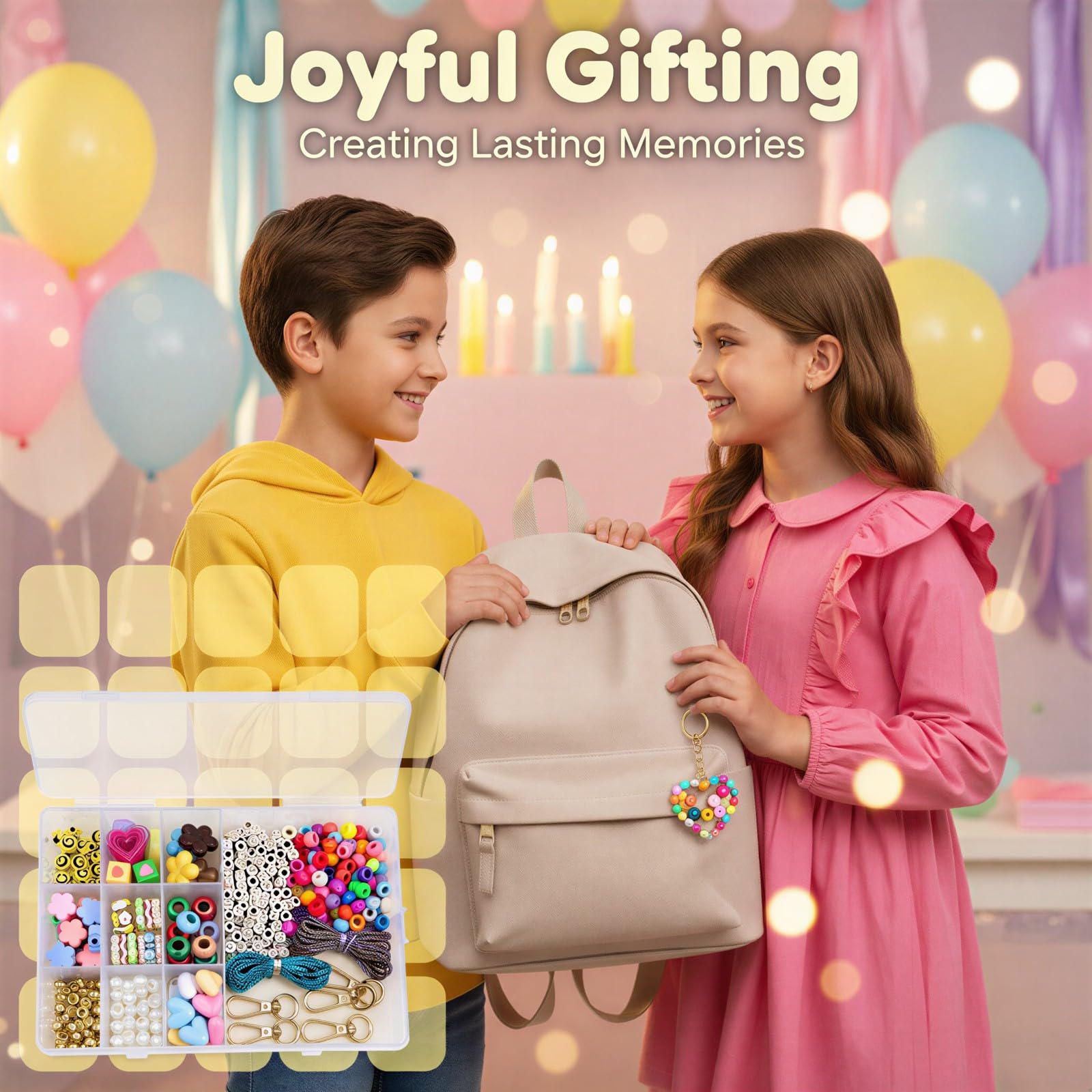 448-teiliges Schlüsselanhänger-Bastelset, DIY-Schmuckset mit Smiley-, Herz- und Buchstabenperlen für Weihnachtsgeschenke, Perlen-Keychain-Set mit 10-Fächer-Aufbewahrungsbox