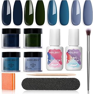 Modelones Dip Powder Nail Kit, 4 Colors Winter Blue Dipping Powder System Liquid Set with 2 in 1 Base & Top Coat Activator...