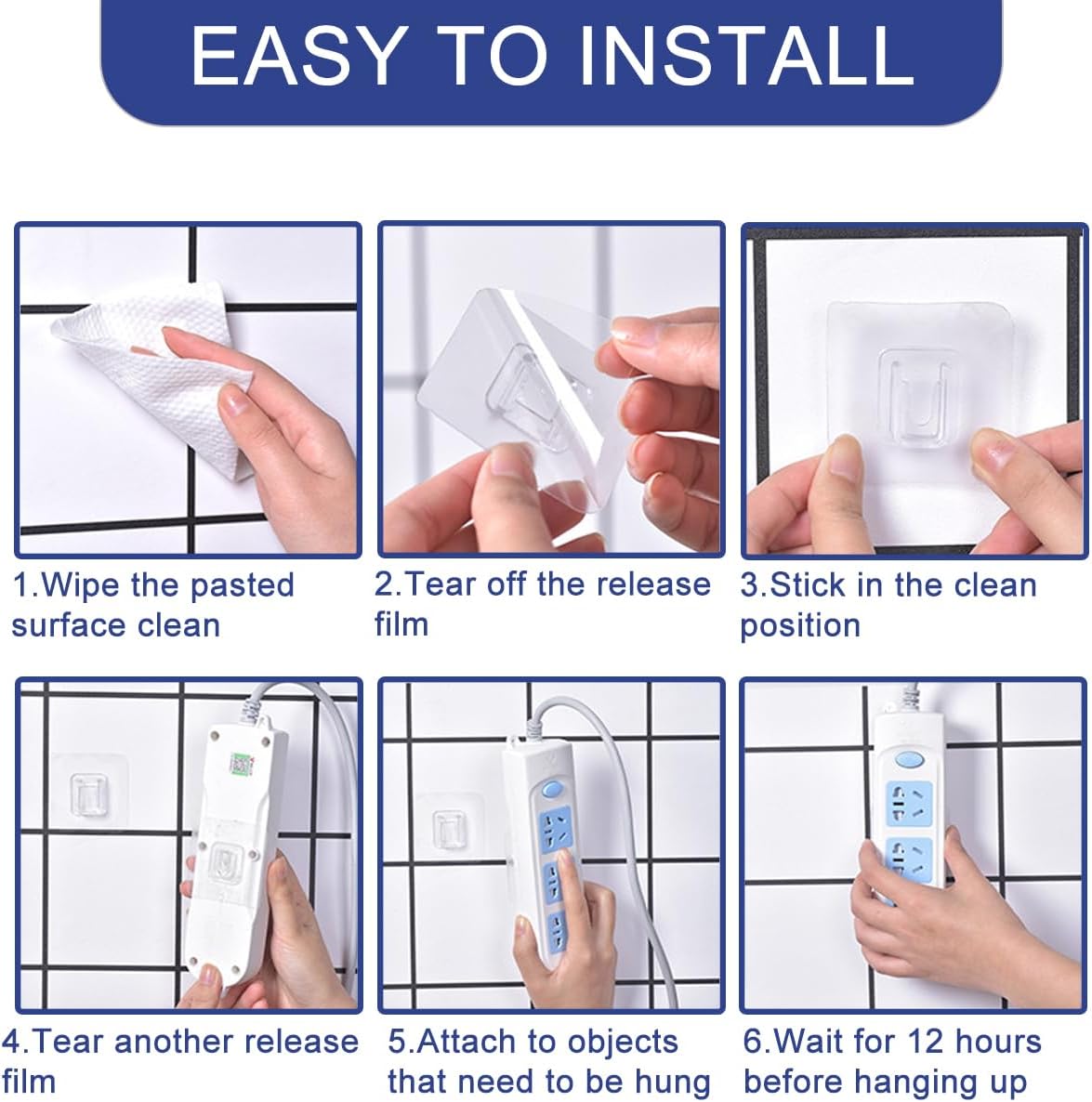 Double Sided Adhesive Wall Hooks 20 Pairs Self Adhesive Wall Hooks for Hanging Picture Hangers for Bathroom Kitchen Office Hanging (Double Sided Adhesive Wall Hooks), Large