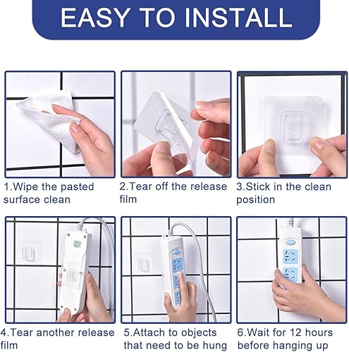 Miniatura 3 de Ganchos de pared adhesivos de doble cara, 20 pares de ganchos de pared autoadhesivos para colgar colgadores de fotos para colgar colgar fotos, baño,
