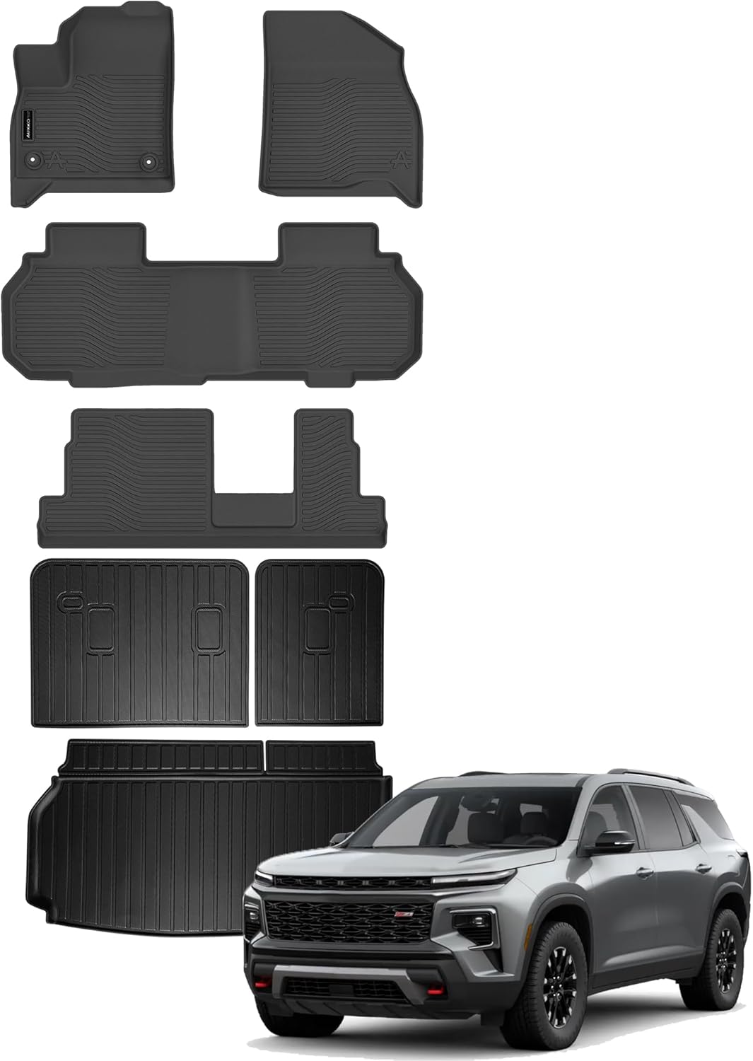 AUXKO All Weather Floor Mats Cargo Mat Backrest Mat Fit for 2024 Chevrolet Chevy Traverse (Not for Limited) 8 Seat TPE Liner Accessories for Traverse 2024 Odorless Anti-Slip Black floor mat + cargo mat + backrest mat 2024 8 seat