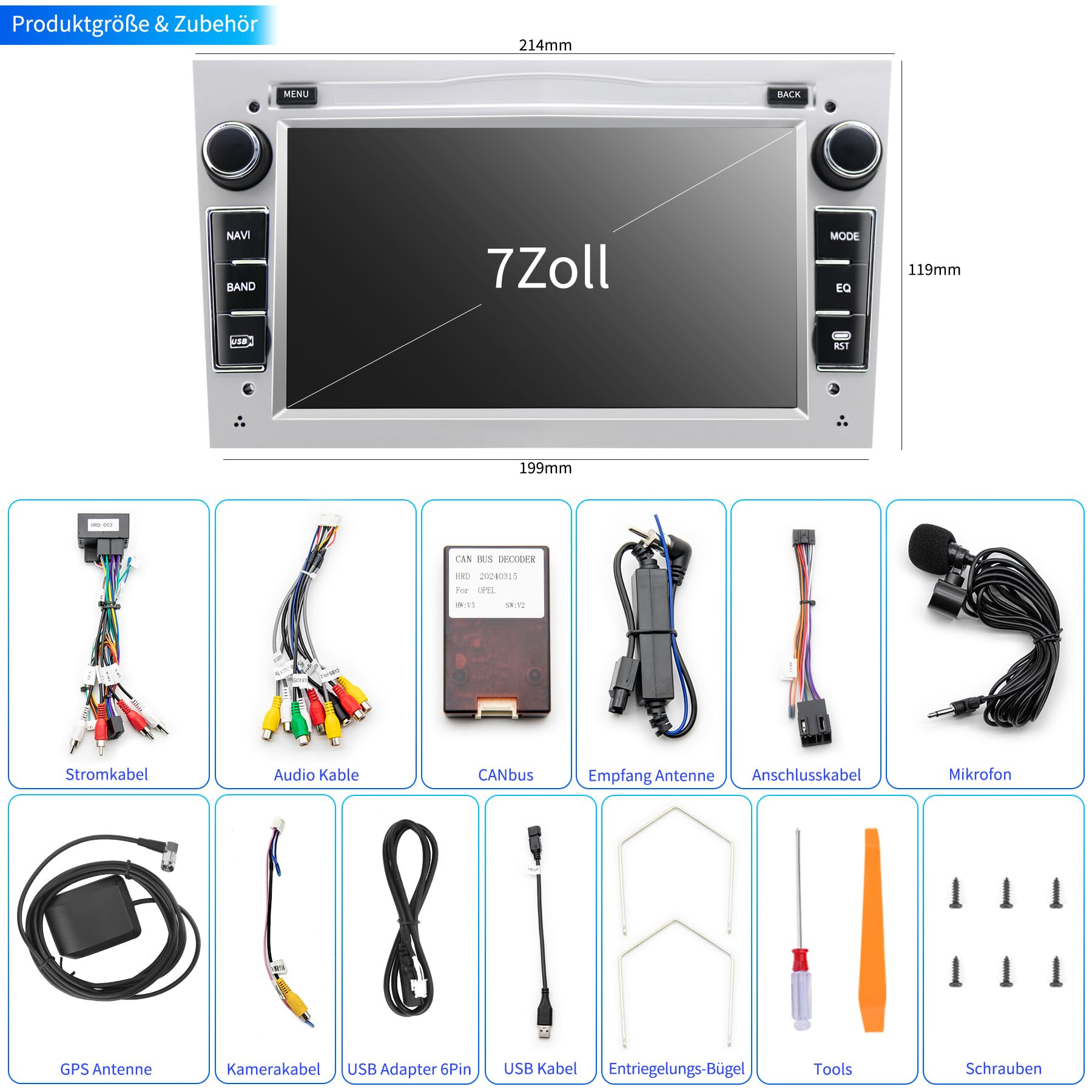 Autoradio pour Opel Astra Corsa Zafira, système Android 13 2G+32G avec Navigation GPS CarPlay Android Auto WLAN Bluetooth MirrorLink, écran Tactile 7 Pouces Radio FM Commande au Volant, Argent