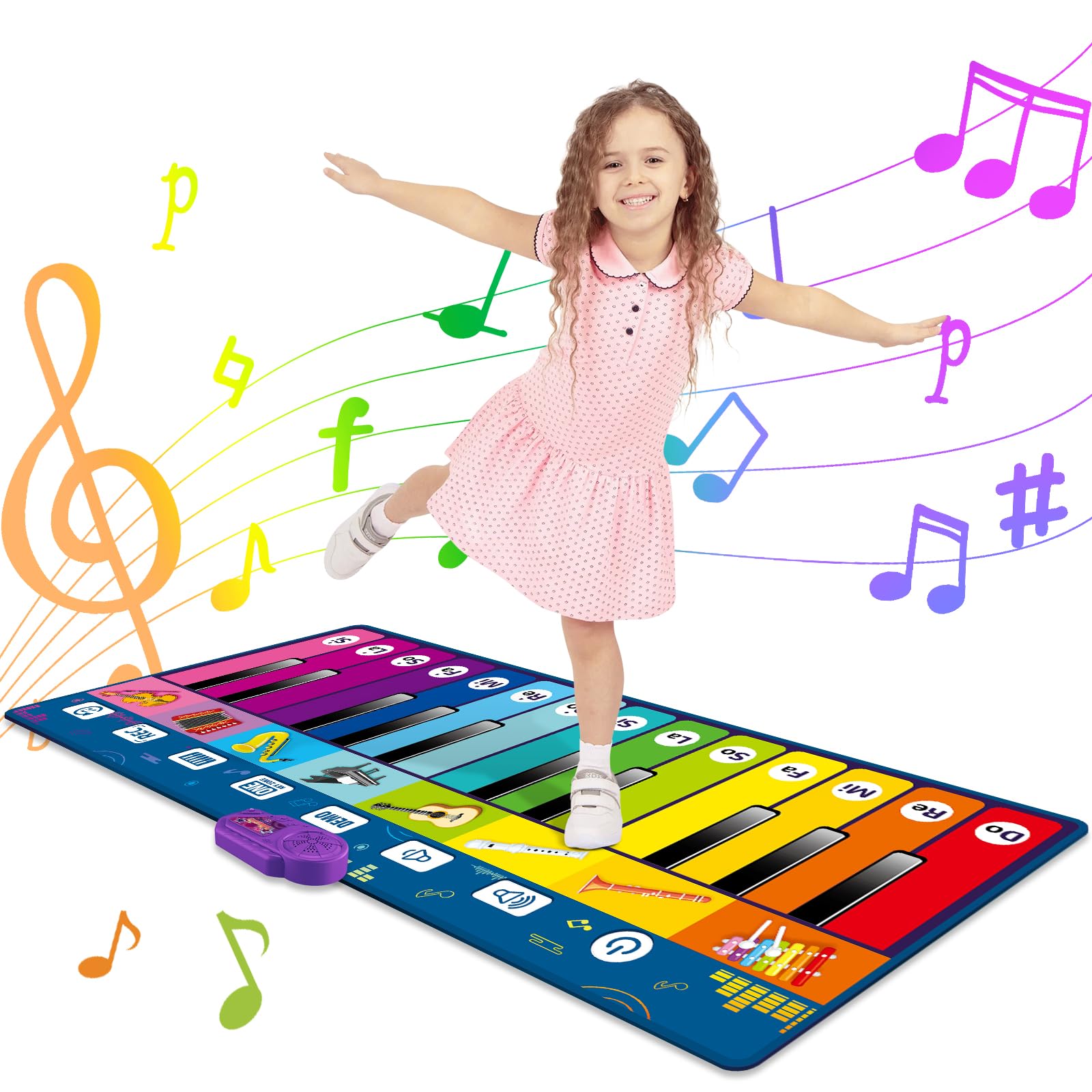 6ft Floor Piano Mat for Toddlers, 24 Keys Musical Mat with 8 Instrument Sounds, Record and Adjustable Vol, Kids Dance Mat Toys Easter Birthday Gifts for Boys and Girls Ages 3 and Above