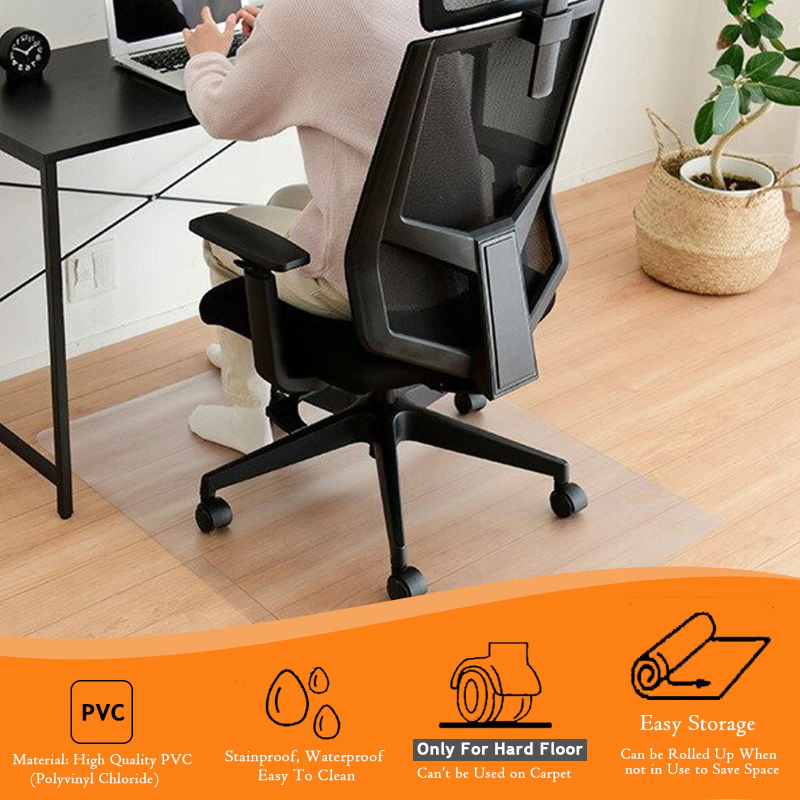 Office Chair Mat For Hard Floors, 48x60 Anti-Slip Seychelles - View #3