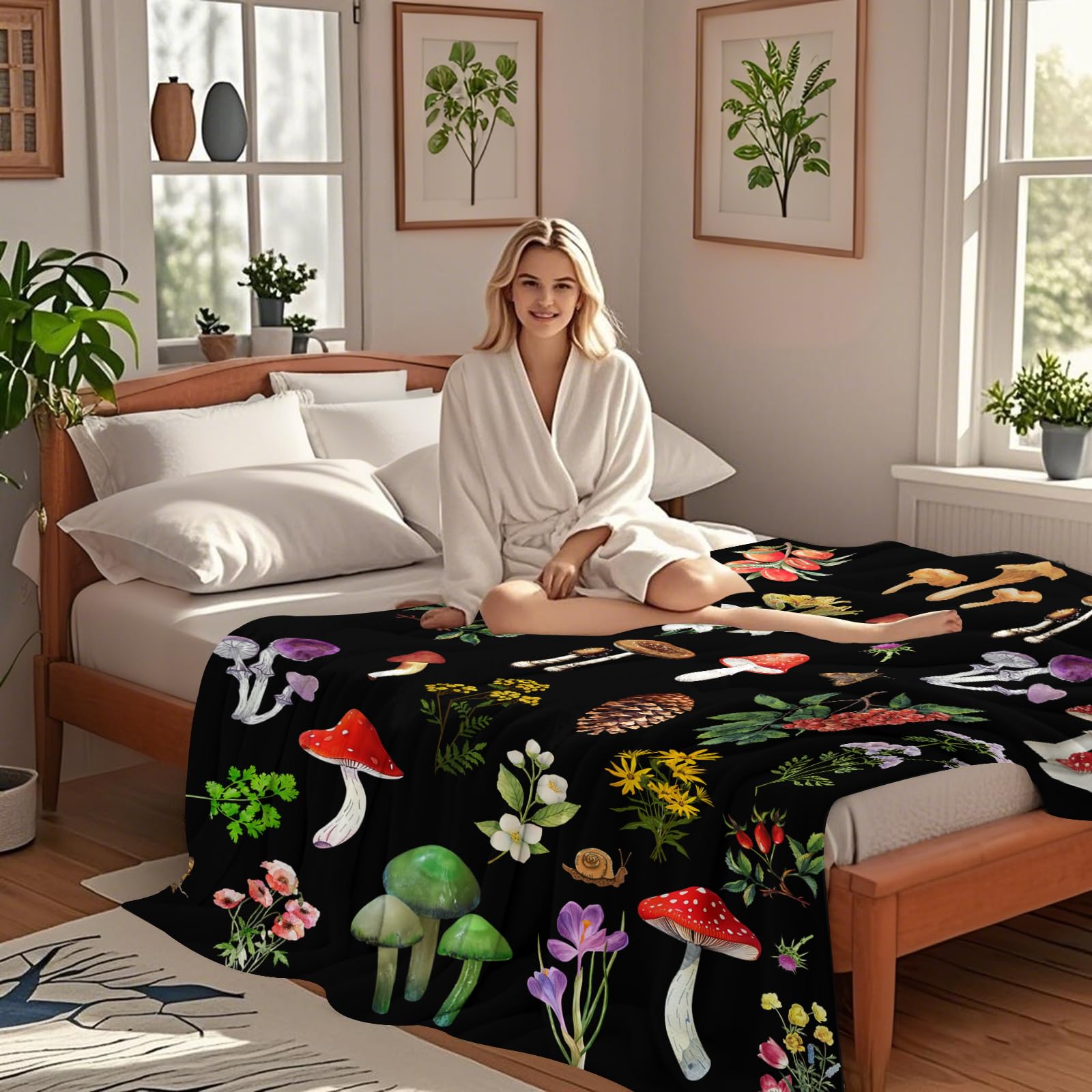 Gelasgo Mushroom Plants Throw Blanket Ultra Soft Flannel Blanket - Image 4
