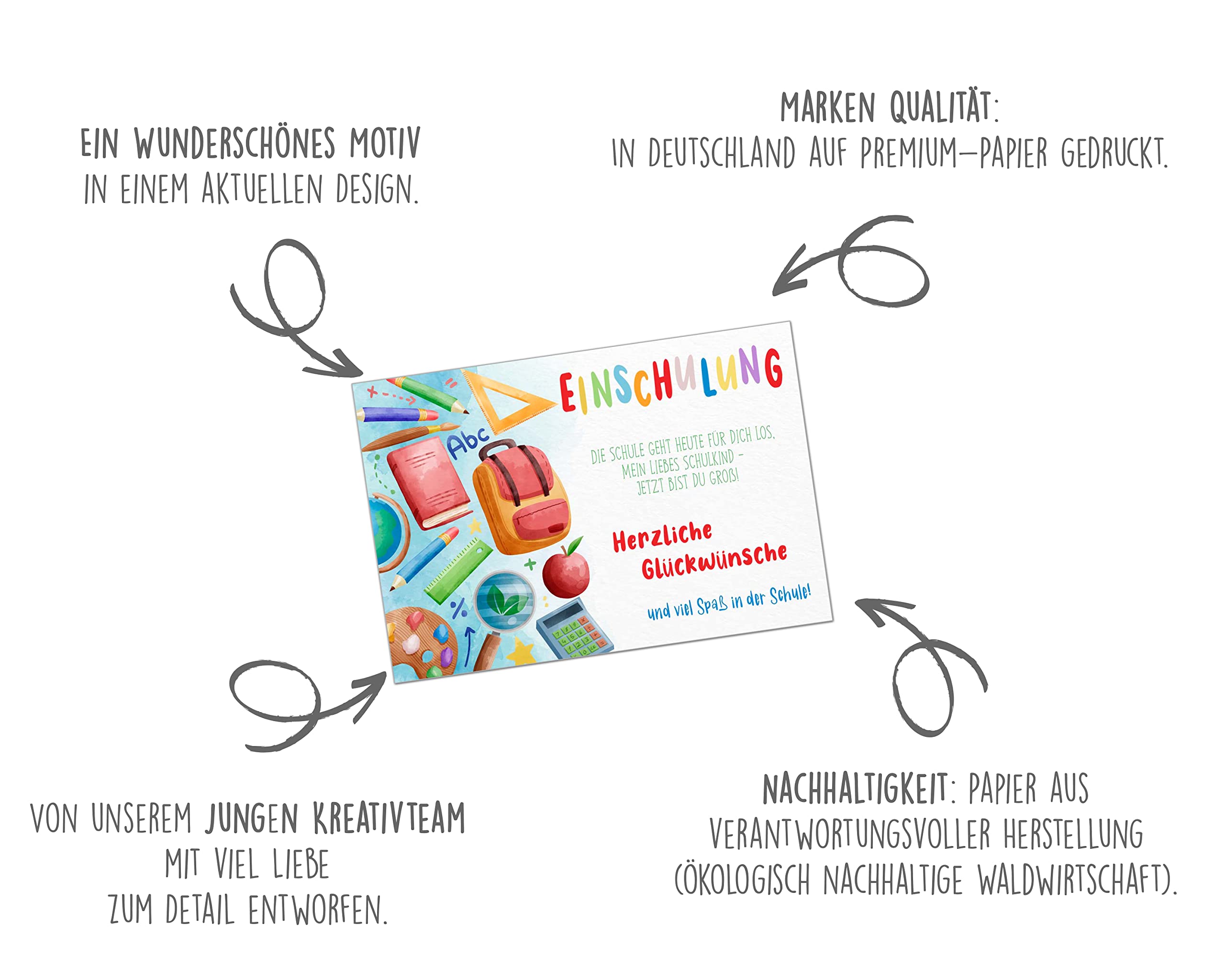 Edition Seidel Premium Einschulungskarte Mit Umschlag – 11,5 X 17 Cm, Hochwertige Klappkarte Für Jungen & Mädchen
