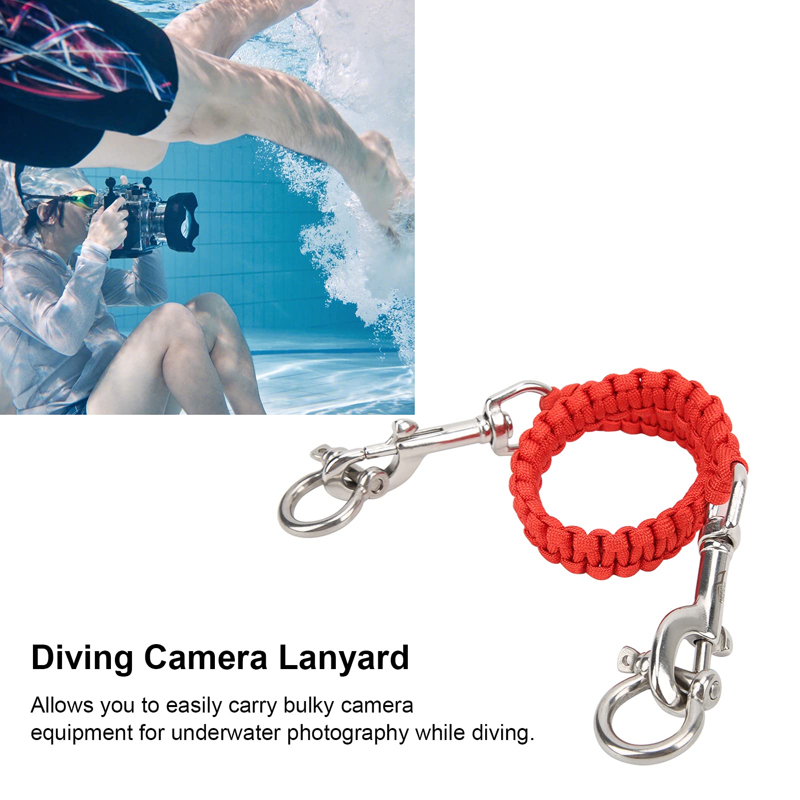Diving Camera Carry Lanyard, 360 Degrees Retractable Flexible Rotation Camera Handle Rope Bracket Diving Accessories (Red)