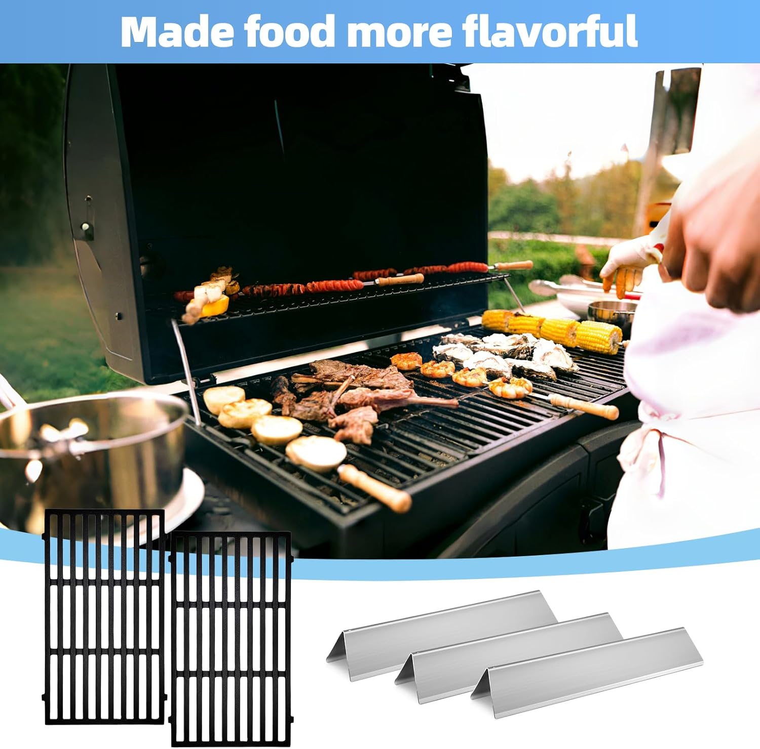 7637 Cast Iron Grate with 7635 Stainless Steel Flavorizer for Weber Spirit Grill Parts, Replacement for Weber Spirit I & II 200 Series, Spirit E210, S210, E220, S220 Grill
