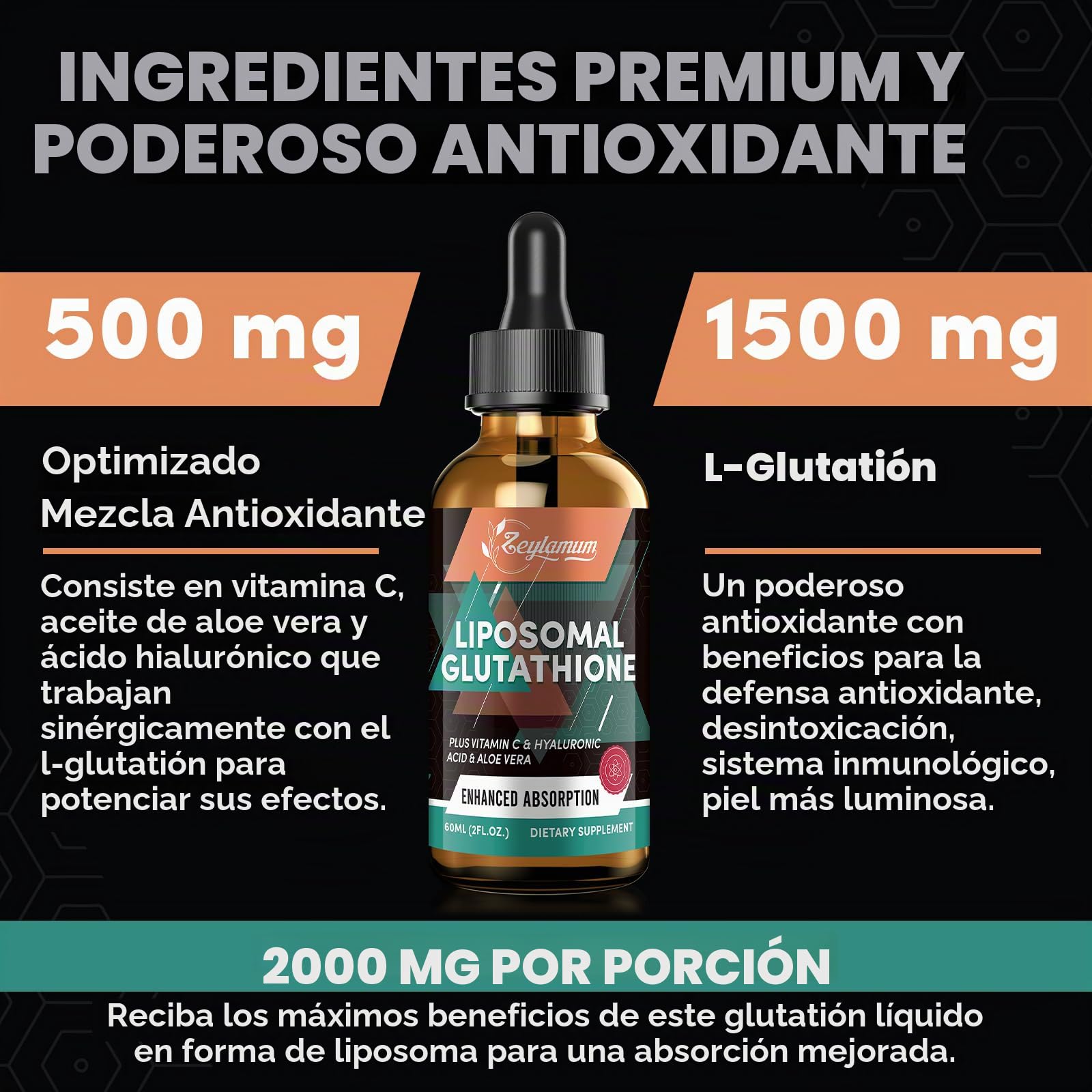 glutathione beneficios para la piel Gotas líquidas de glutatión liposomal de 2000 MG, ultra alta absorción, desintoxicación natural, sistema inmunológico y apoyo de piel*, L-glutatión, vitamina C y ácido hialurónico, cápsulas : Todo lo demás l carnitine before workout