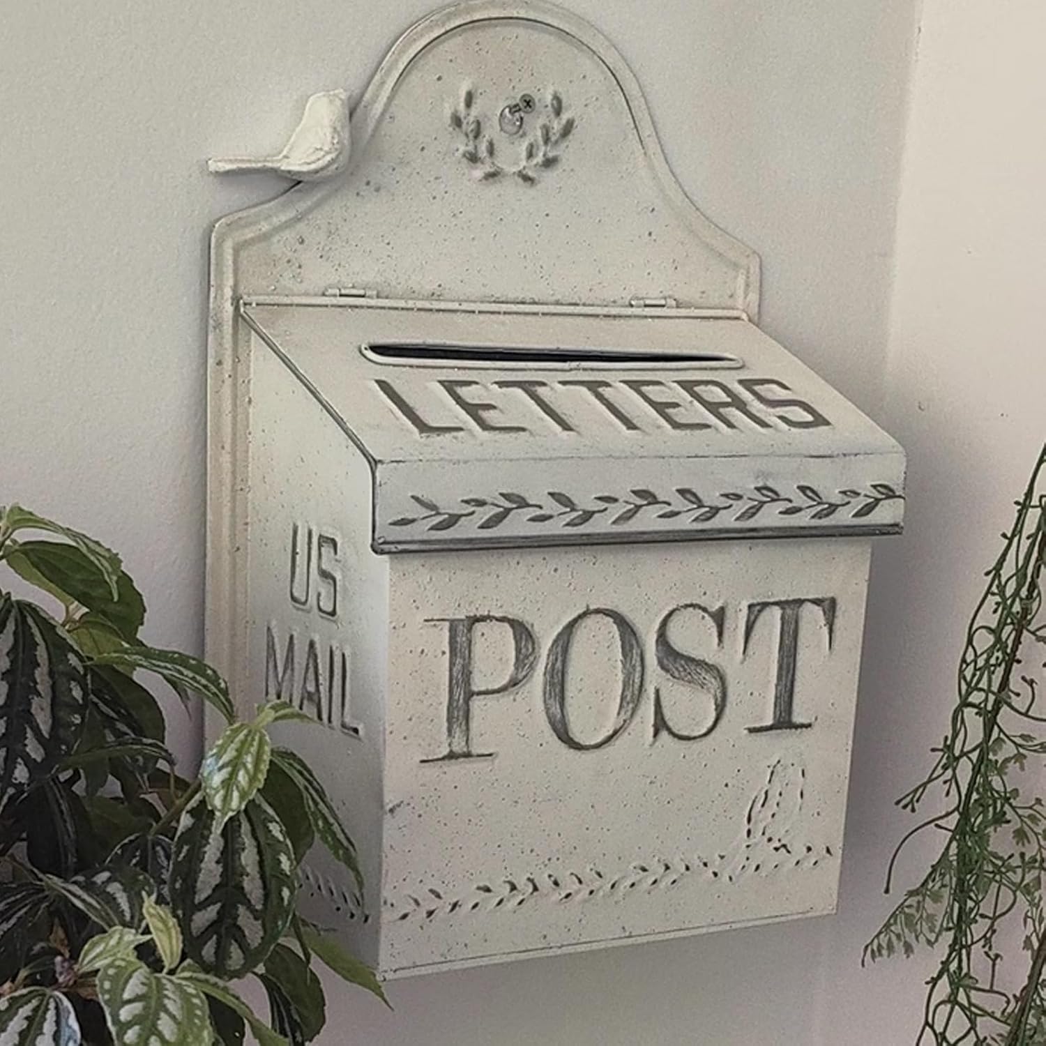 Vintage Gardening Mailbox, Wall Mounted Letter Box, White, Rainproof, Delicate, Home Accessory Organizer for Outdoor/Indoor/Patio/Doorway, Home Garden Letter Box