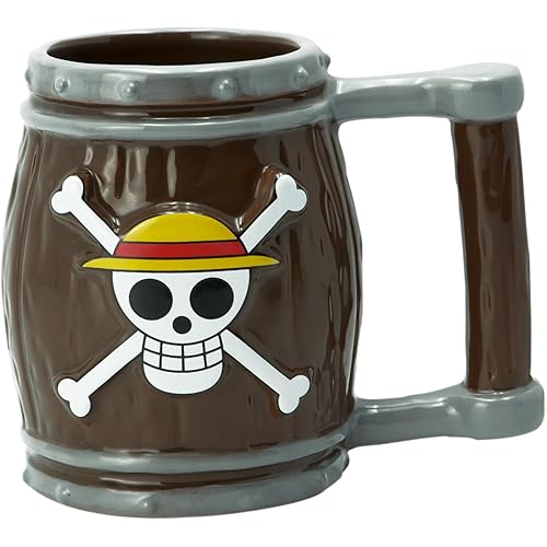 ABYstyle One Piece Anime Straw Hat Jolly Roger Barrel Ceramic Coffee Tea 3D Mug 12 Oz. Drinkware Manga Gift