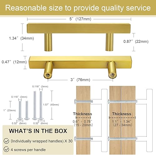 Miniatura 6 de Juego de 30 tiradores de gabinete de 5 pulgadas de latón cepillado, tiradores de cajones para cocina, herrajes de gabinete cuadrados de acero