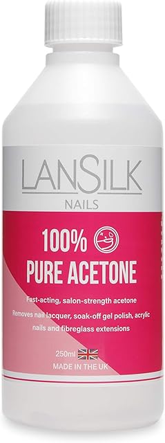 LanSilk, 100% Pure Acetone 250 ml Salon Strength Nail Polish Remover For Nail Lacquer SoakOff Gel Polish Acrylic Nails And Fibreglass Extensions Made In The UK
