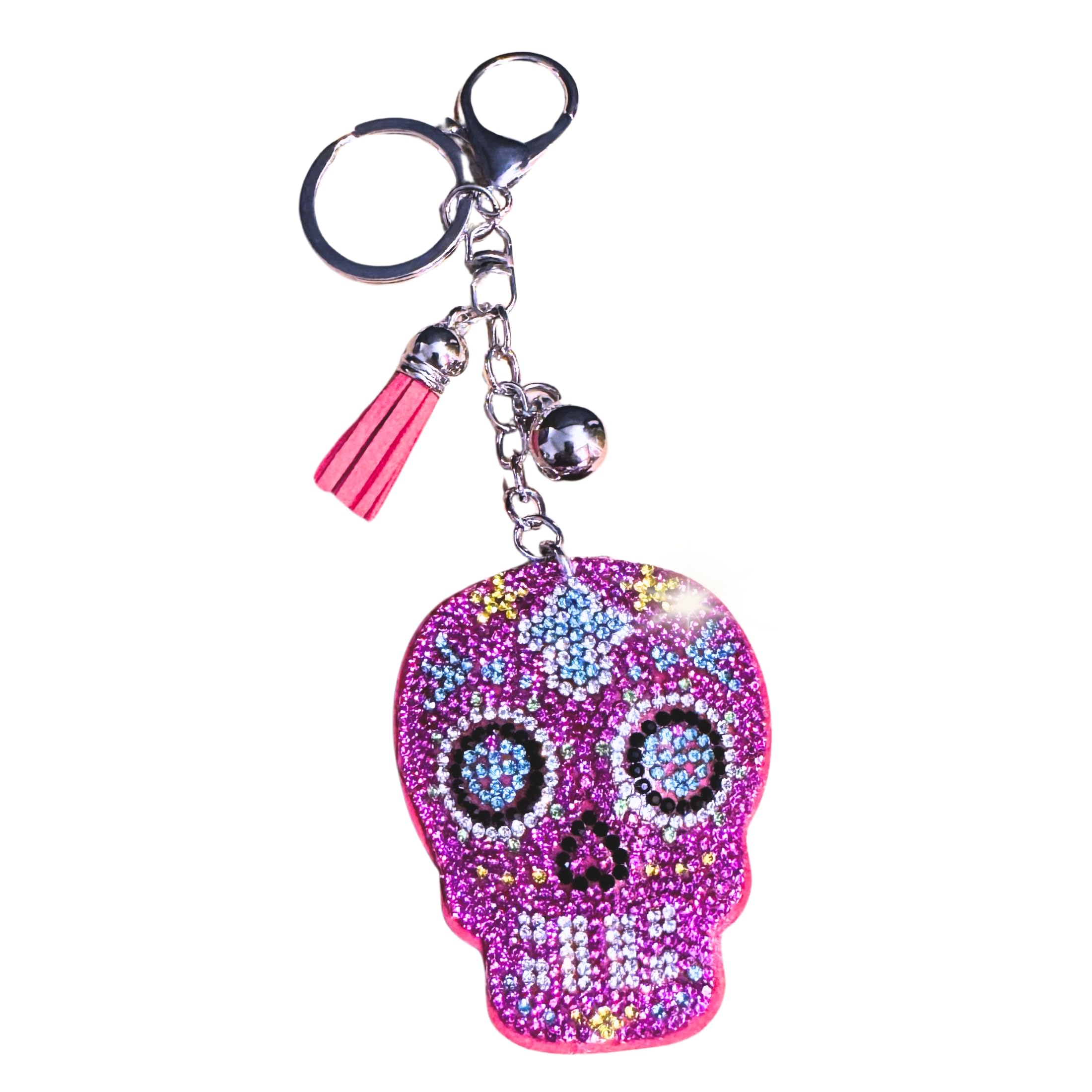 Popfizzy Women's Pink Sugar Skull (Silver) Rhinestone Keychains For And Girls, Bling Backpack Keyring, Cute Purse Charms, Cool Key Fob, Fun Keychain Gift, One Size